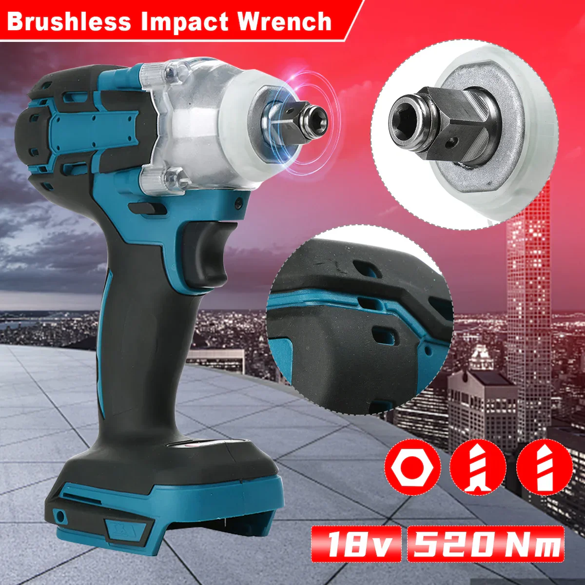 1/2'' Brushless Cordless Impact Wrench 520NM 18V Battery High Torque Tool - Image 6