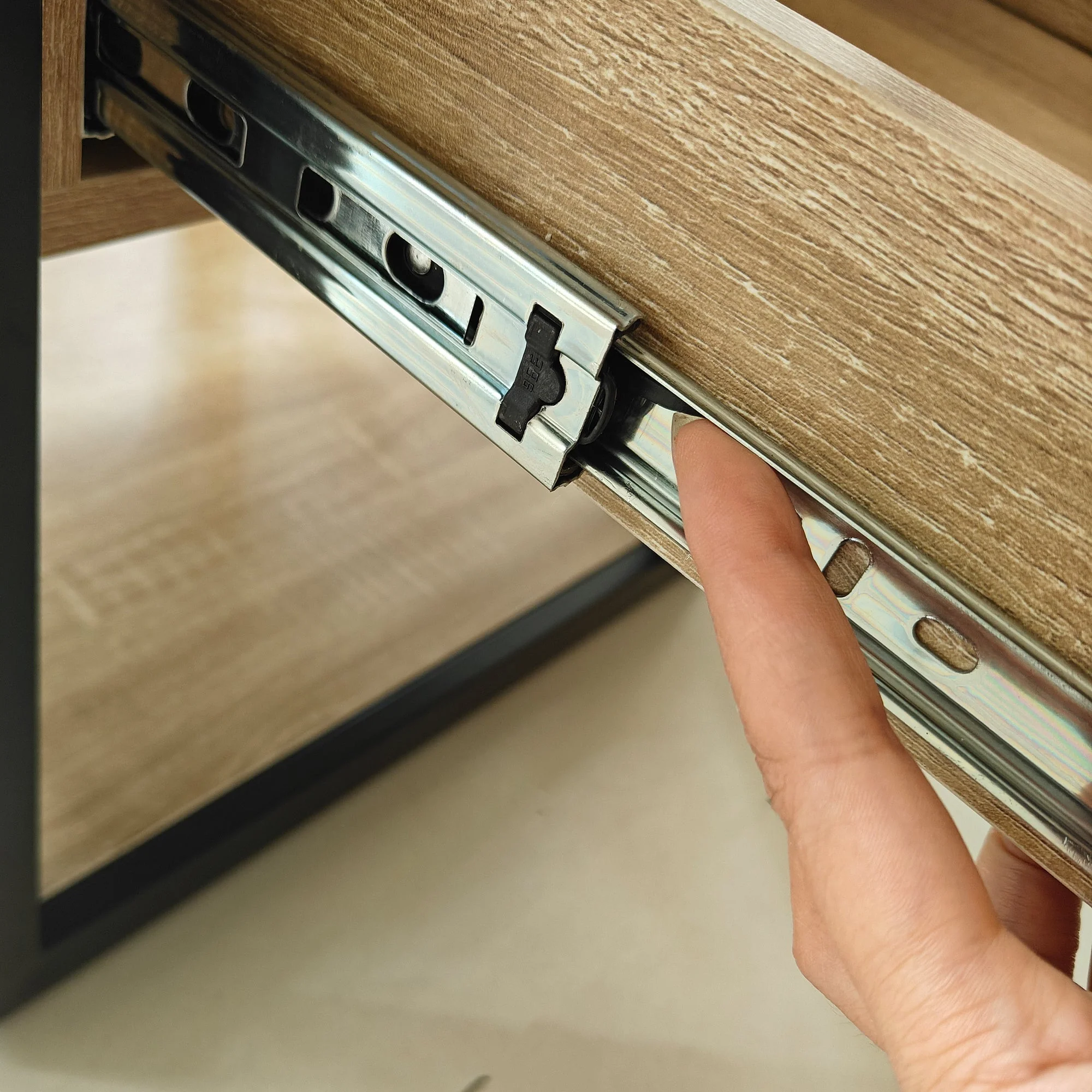 1 Piece Modern End Table with Drawer - Natural Wood & Tempered Glass - Image 13