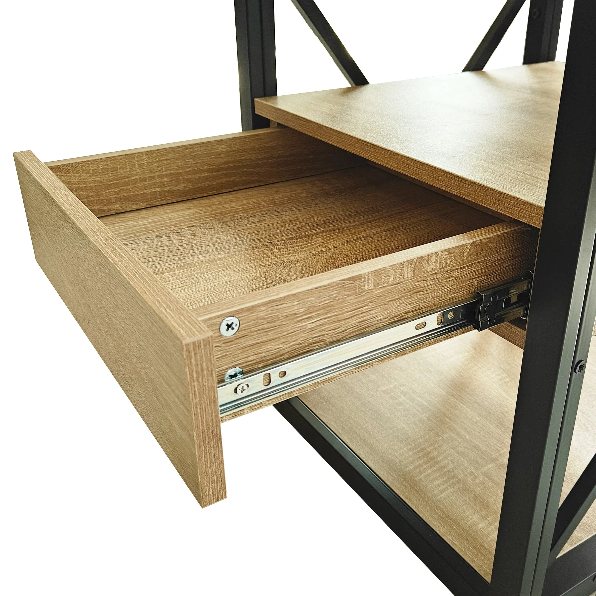 1 Piece Modern End Table with Drawer - Natural Wood & Tempered Glass - Image 14