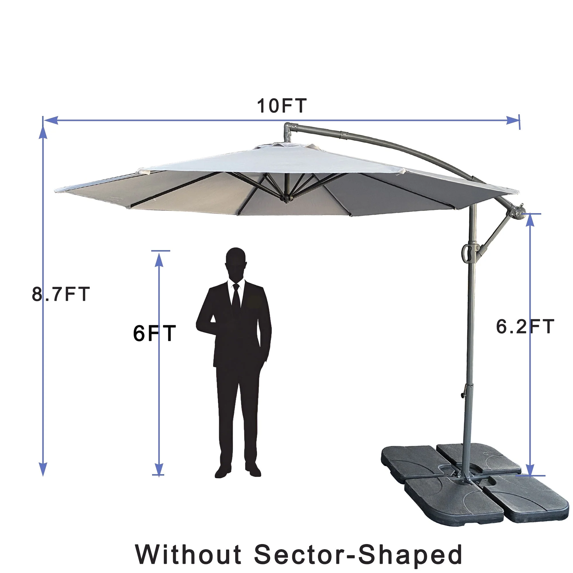 10 ft Offset Cantilever Patio Umbrella with Crank Gray - Image 3