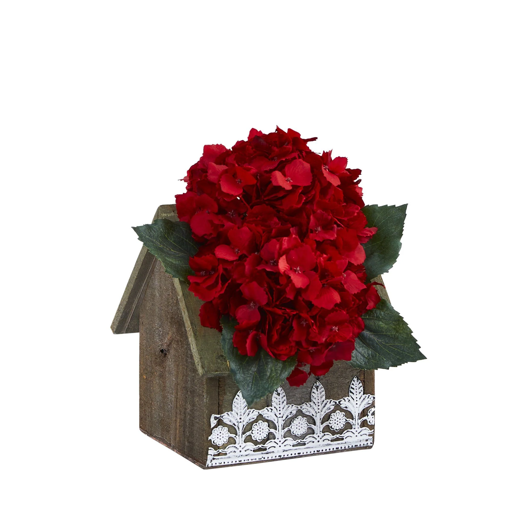 10” Hydrangea Artificial Arrangement in Hanging Floral Design House Planter - Image 4