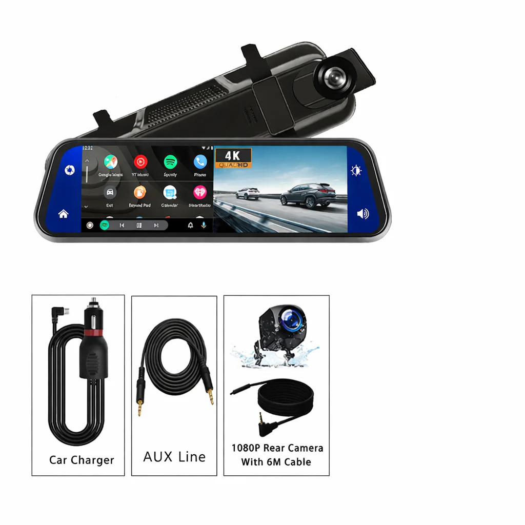 10 Inch 4K Dash Cam Rearview Mirror CarPlay Android Auto GPS WiFi DVR Dual Cam - Image 10