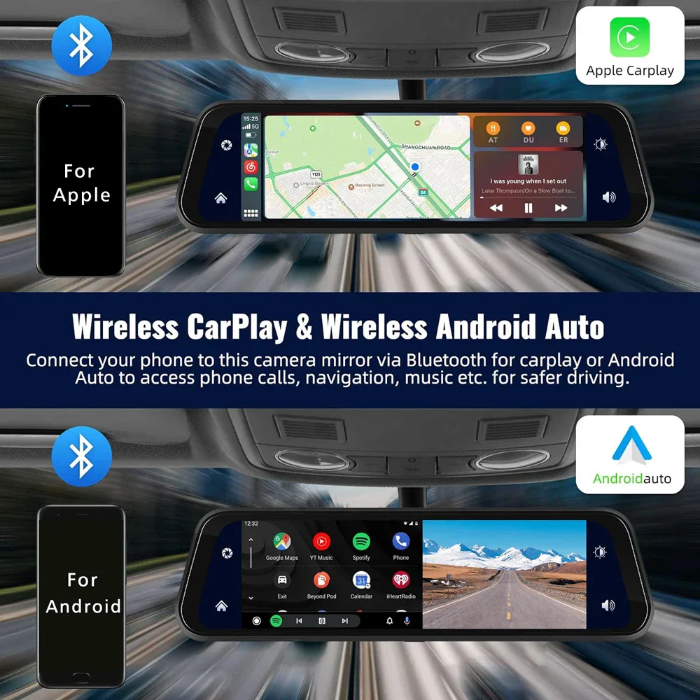 10 Inch 4K Dash Cam Rearview Mirror CarPlay Android Auto GPS WiFi DVR Dual Cam - Image 5