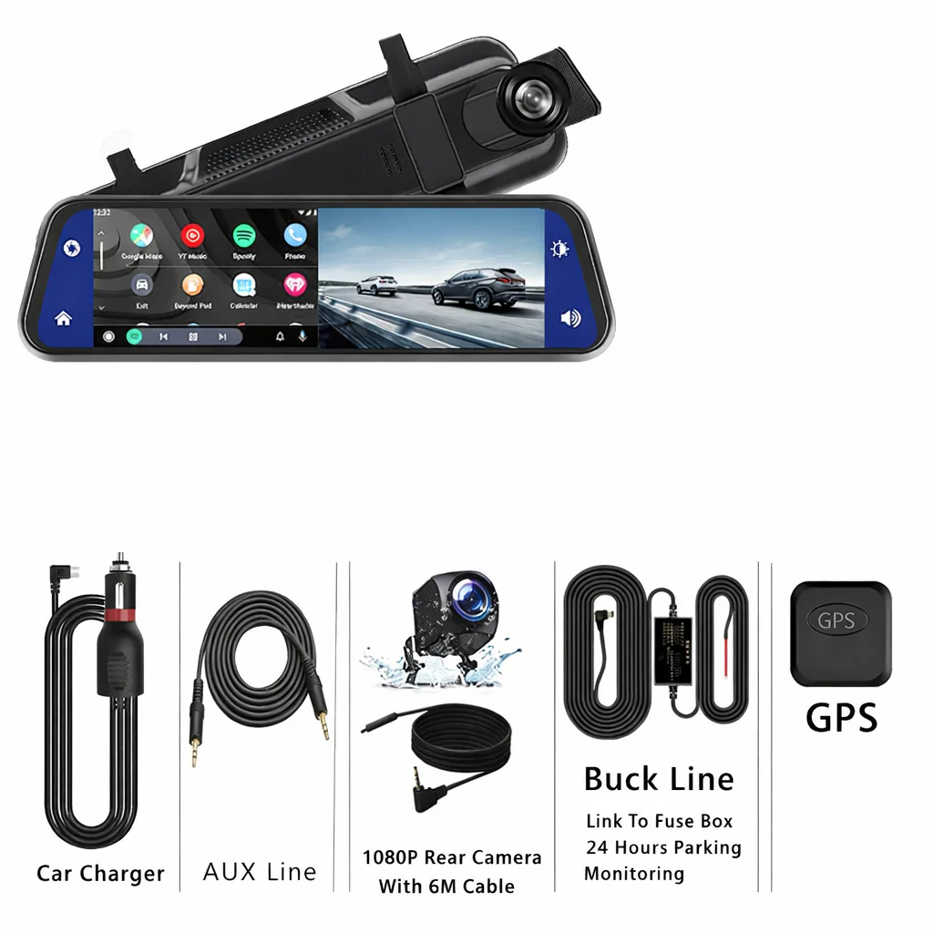 10 Inch 4K Dash Cam Rearview Mirror CarPlay Android Auto GPS WiFi DVR Dual Cam - Image 9