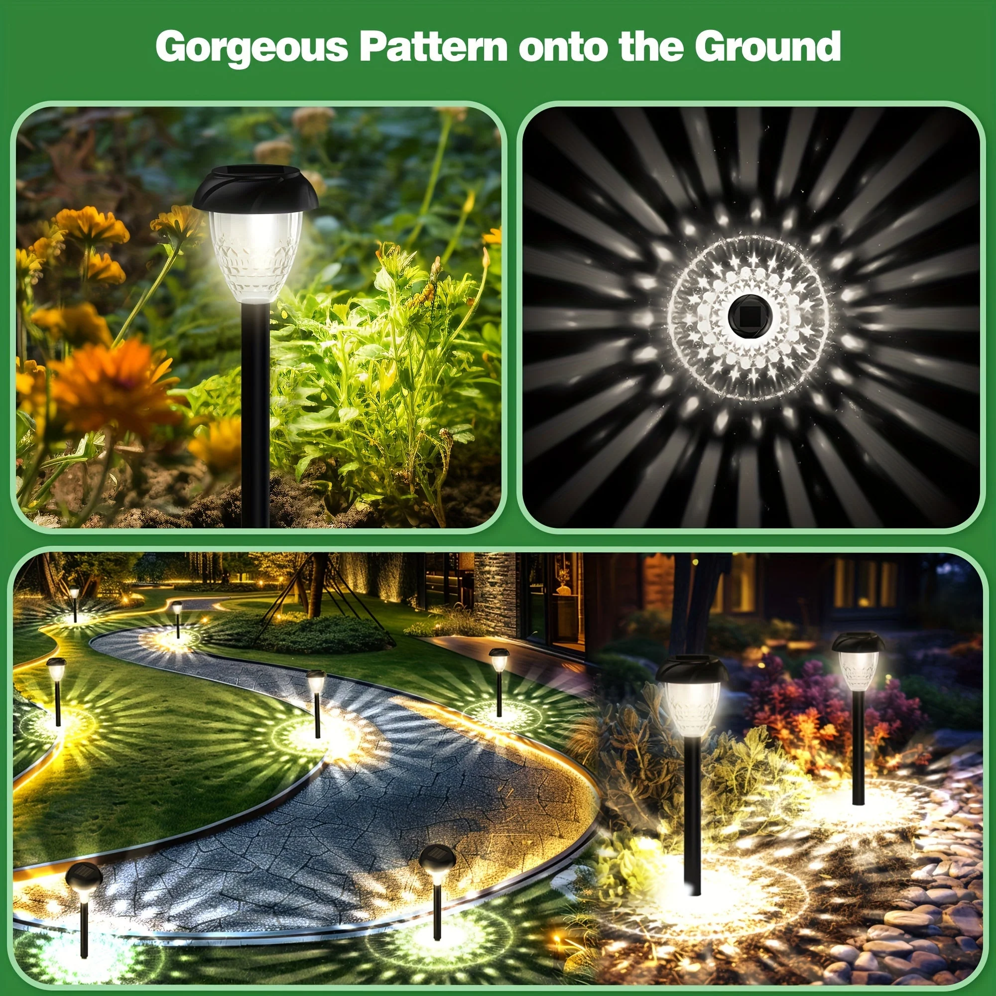 10-Pack Solar Pathway Lights – Bright White LED, Auto On/Off, Mandala Pattern Moktan Sabai - Image 4