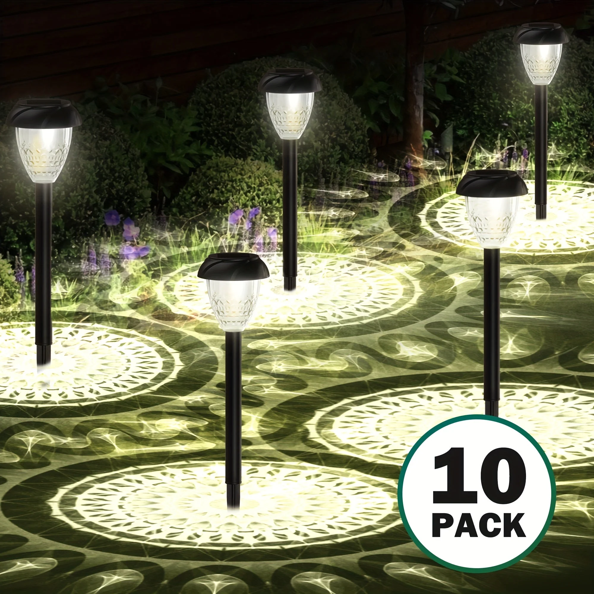 10-Pack Solar Pathway Lights – Bright White LED, Auto On/Off, Mandala Pattern Moktan Sabai - Image 7