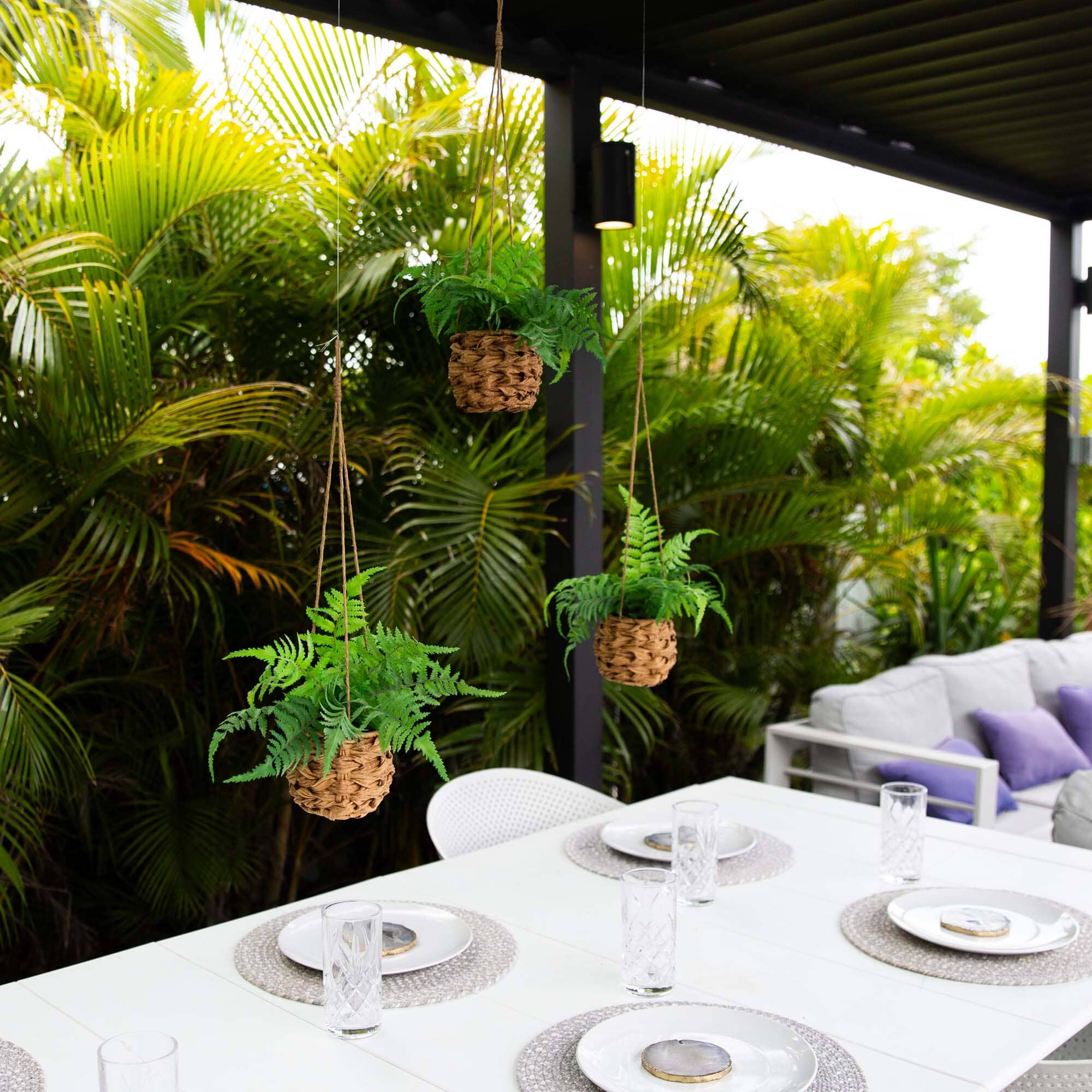10” UV Resistant Artificial Boston Fern in Hanging Wicker Basket (Indoor/Outdoor) - Set of 3 - Image 3