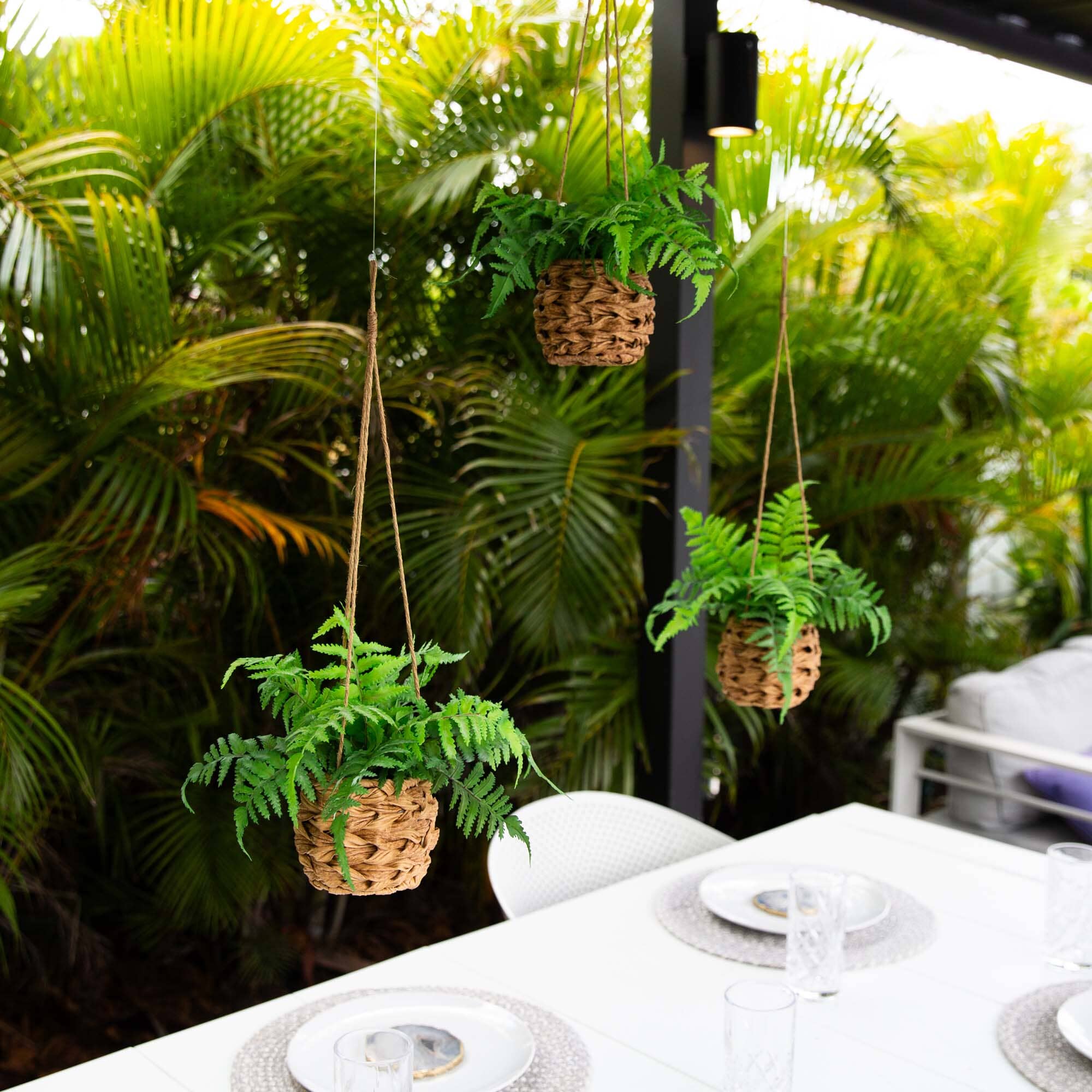 10” UV Resistant Artificial Boston Fern in Hanging Wicker Basket (Indoor/Outdoor) - Set of 3 - Image 4