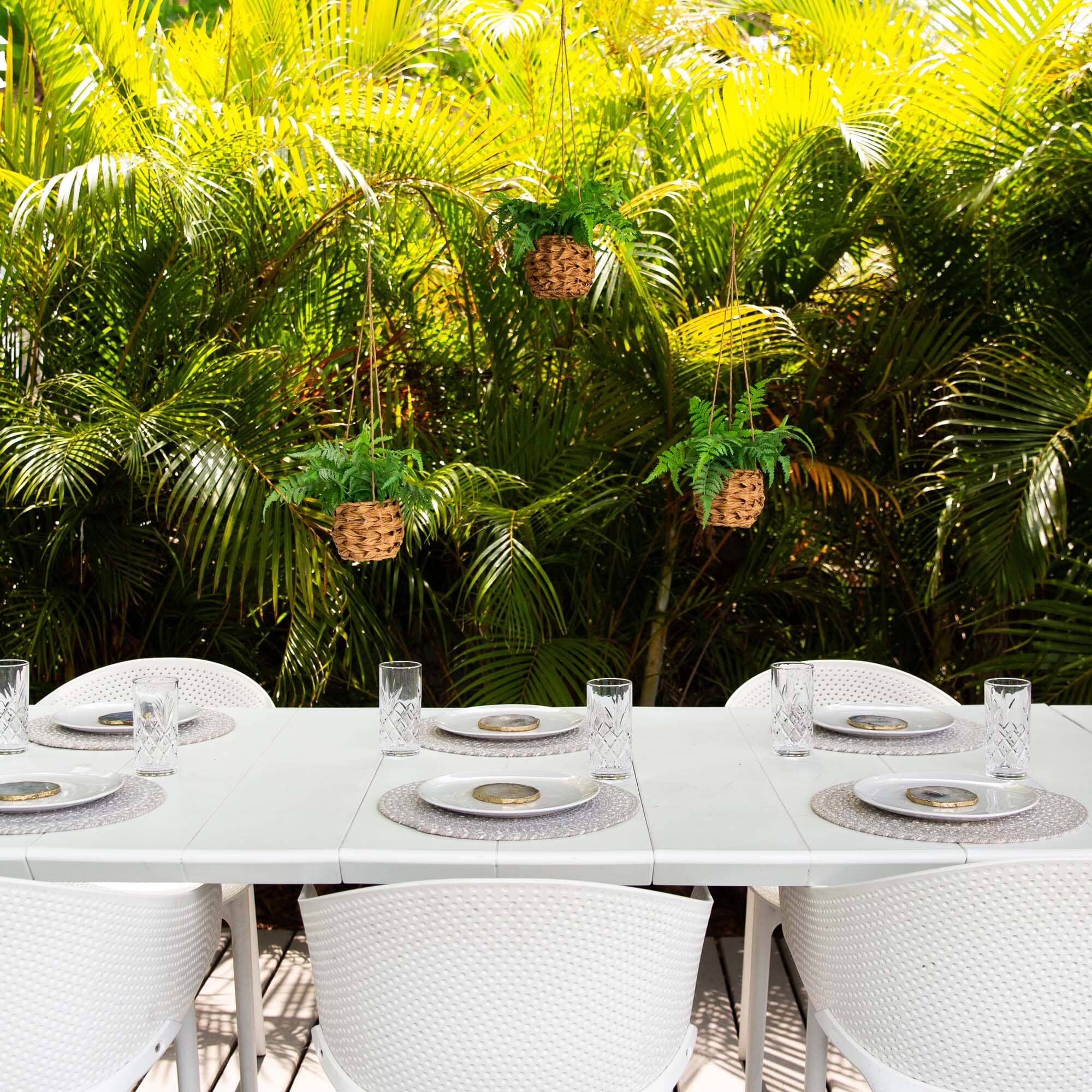 10” UV Resistant Artificial Boston Fern in Hanging Wicker Basket (Indoor/Outdoor) - Set of 3 - Image 5