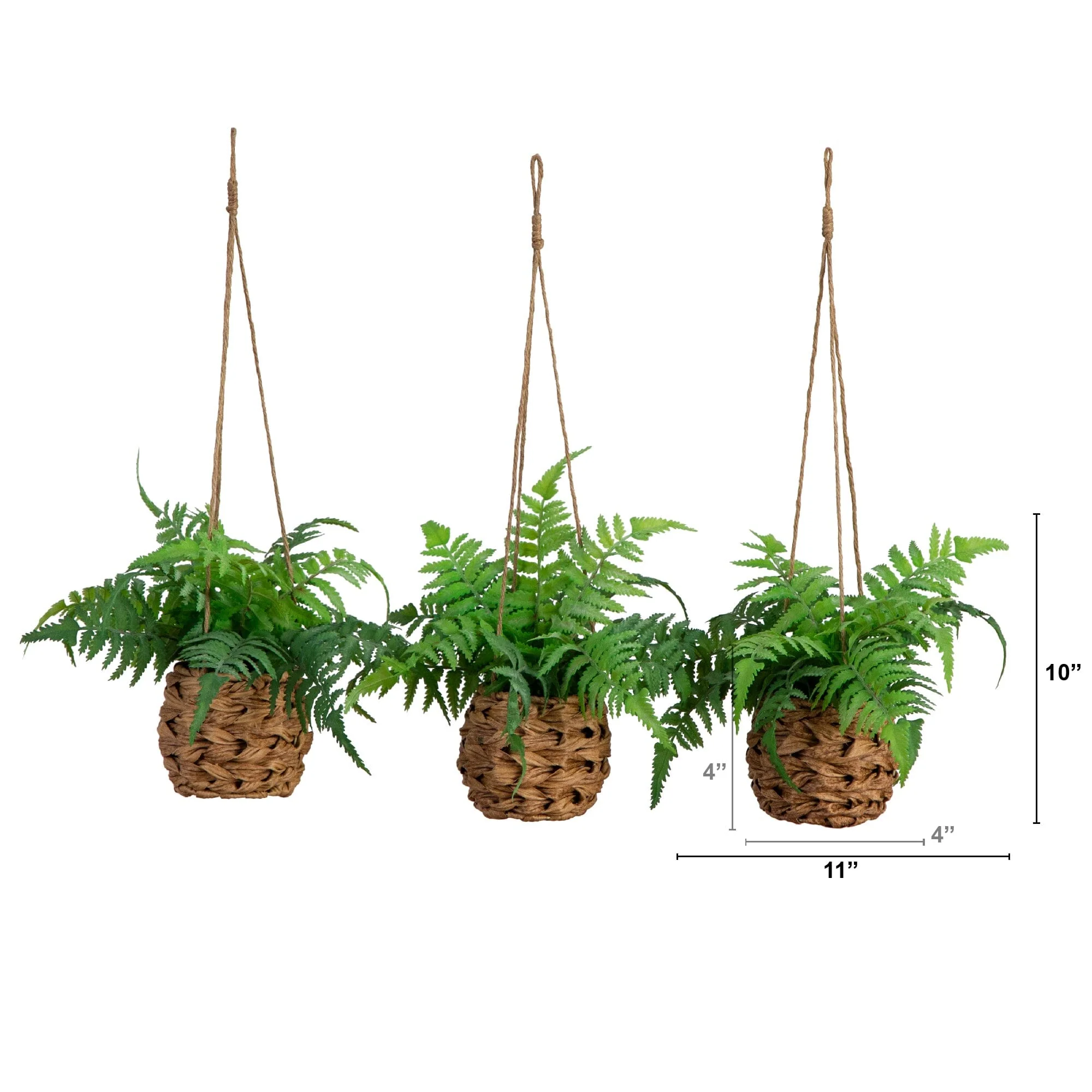 10” UV Resistant Artificial Boston Fern in Hanging Wicker Basket (Indoor/Outdoor) - Set of 3 - Image 6