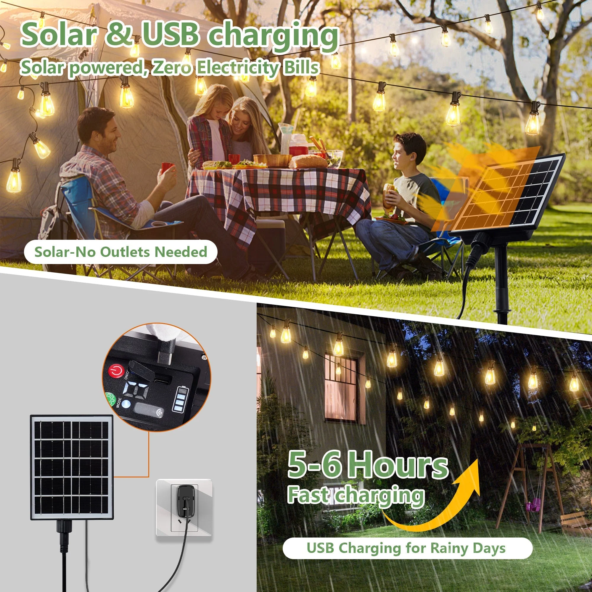 100 FT Solar String Lights Waterproof with Remote & USB Port - Image 6