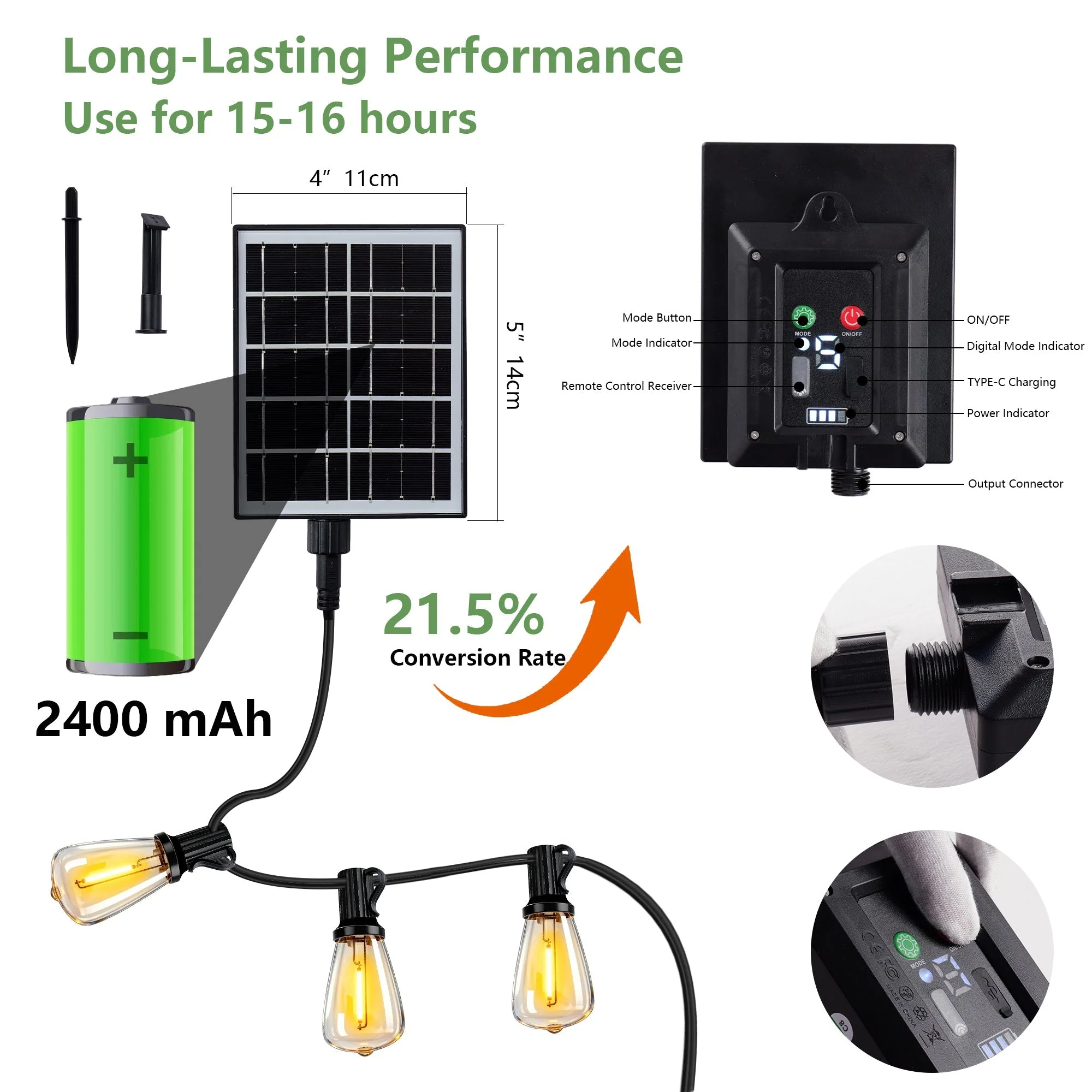 100 FT Solar String Lights Waterproof with Remote & USB Port - Image 7