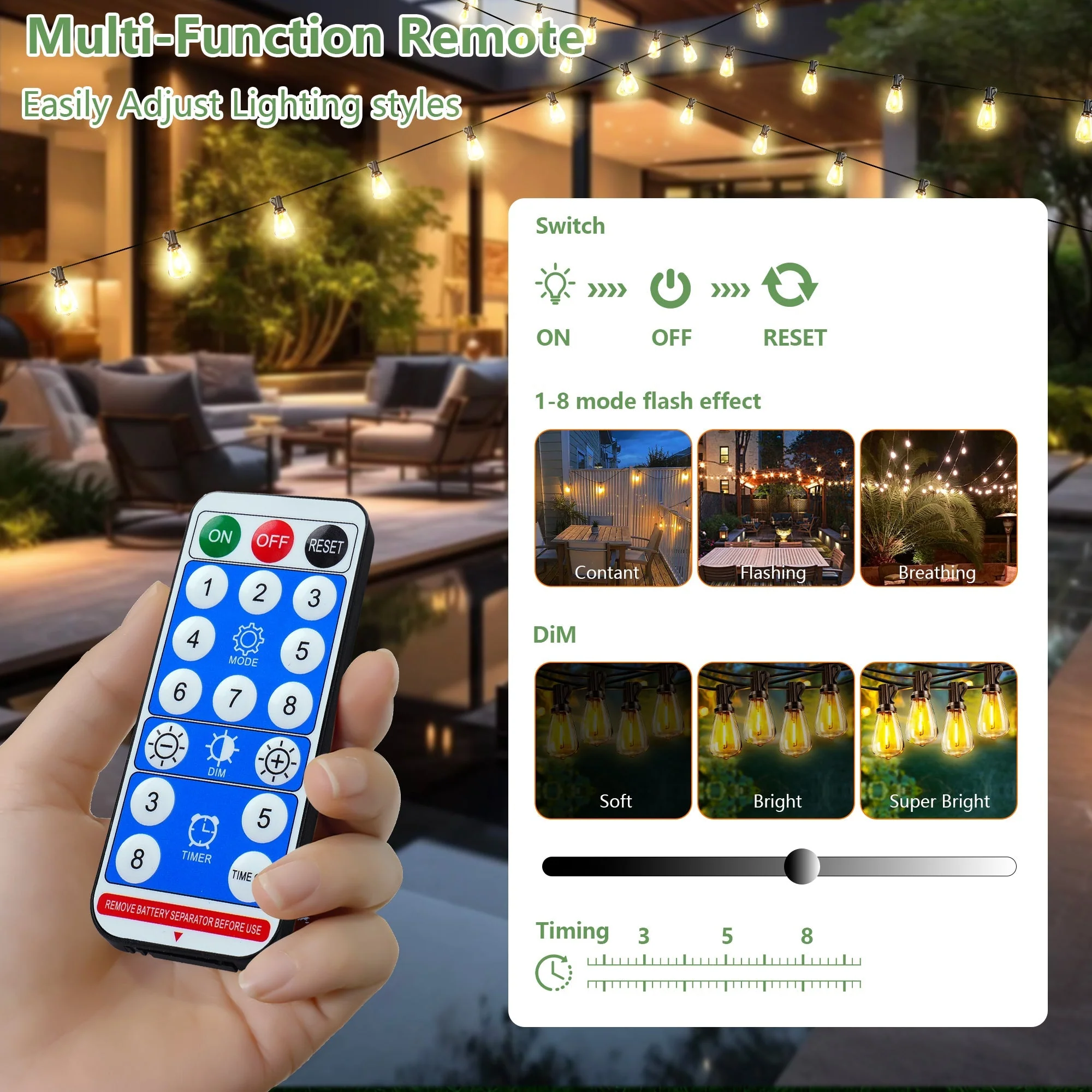 100 FT Solar String Lights Waterproof with Remote & USB Port - Image 9