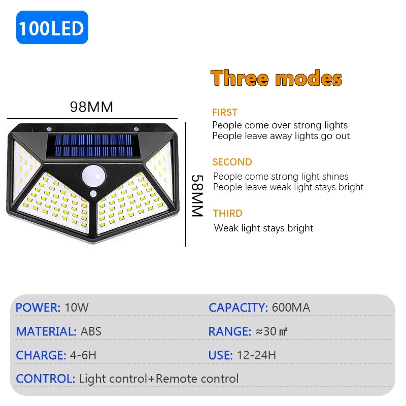 100 LED Solar Motion Sensor Light – Outdoor Waterproof Wall Lamp for Garden & Yard - Image 6