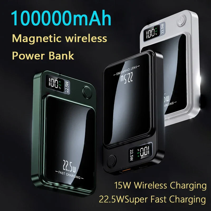 100000mAh Magnetic Wireless Power Bank 22.5W Fast Charging for iPhone & Samsung - Image 2