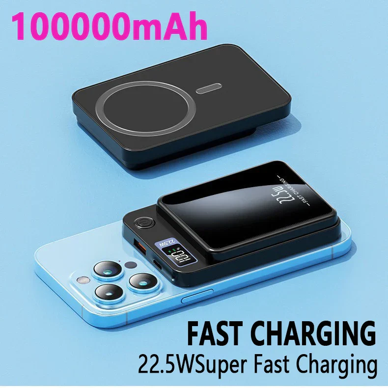 100000mAh Magnetic Wireless Power Bank 22.5W Fast Charging for iPhone & Samsung - Image 6