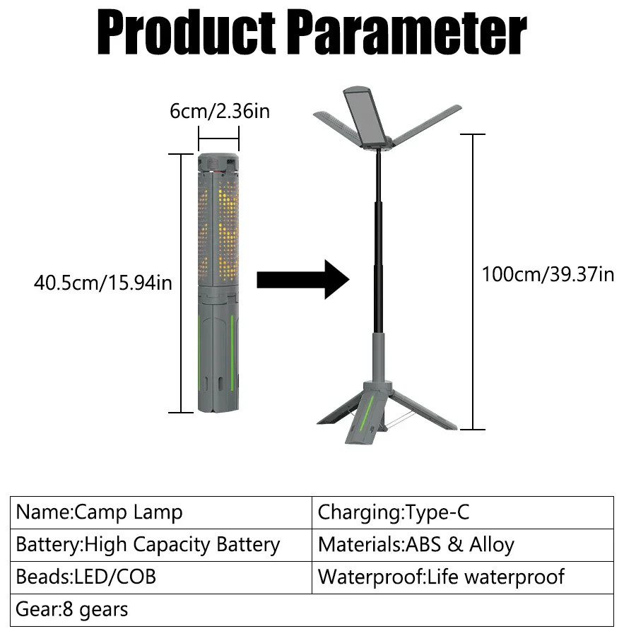 1000LM Rechargeable Camping Lantern Retractable Work Light Hiking Emergency - Image 6