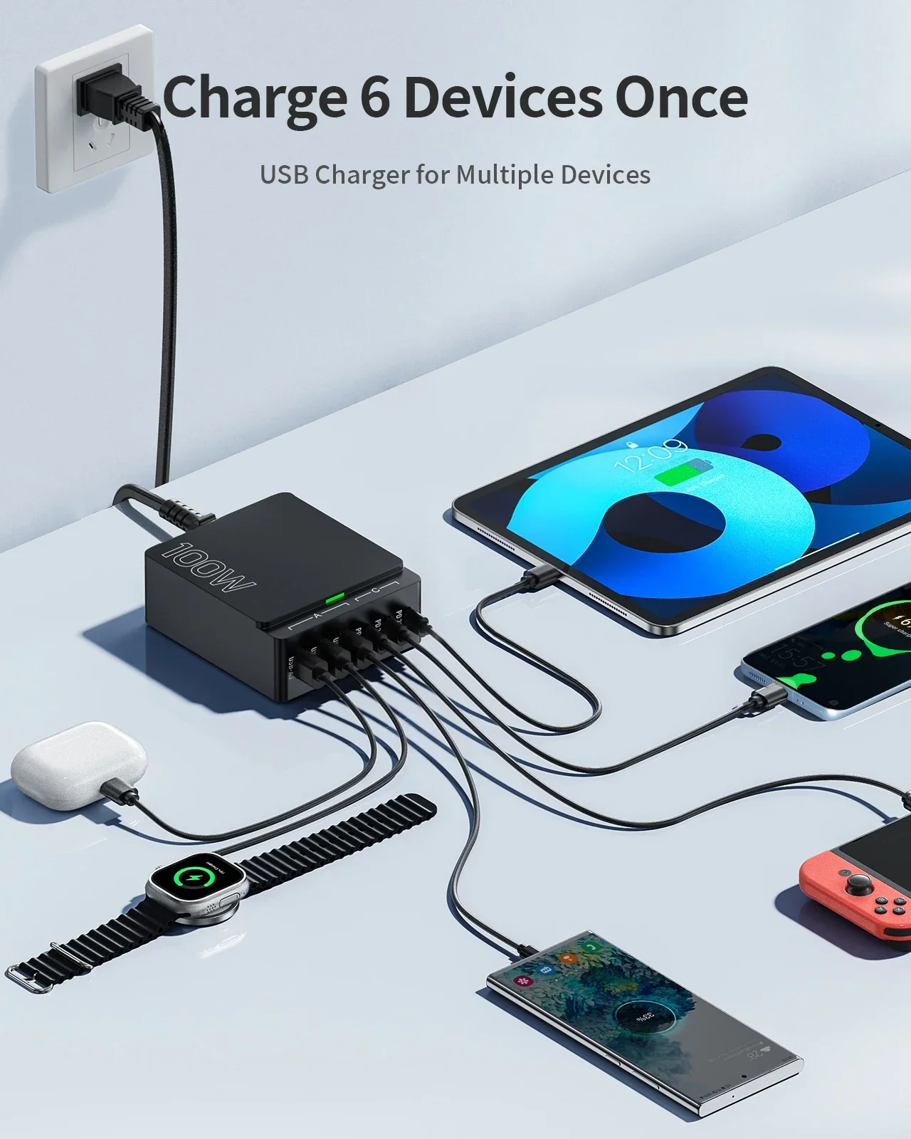 100W GaN Charger 6 Port USB C PD 3.0 Fast Charging Hub for Laptop Phone - Image 2