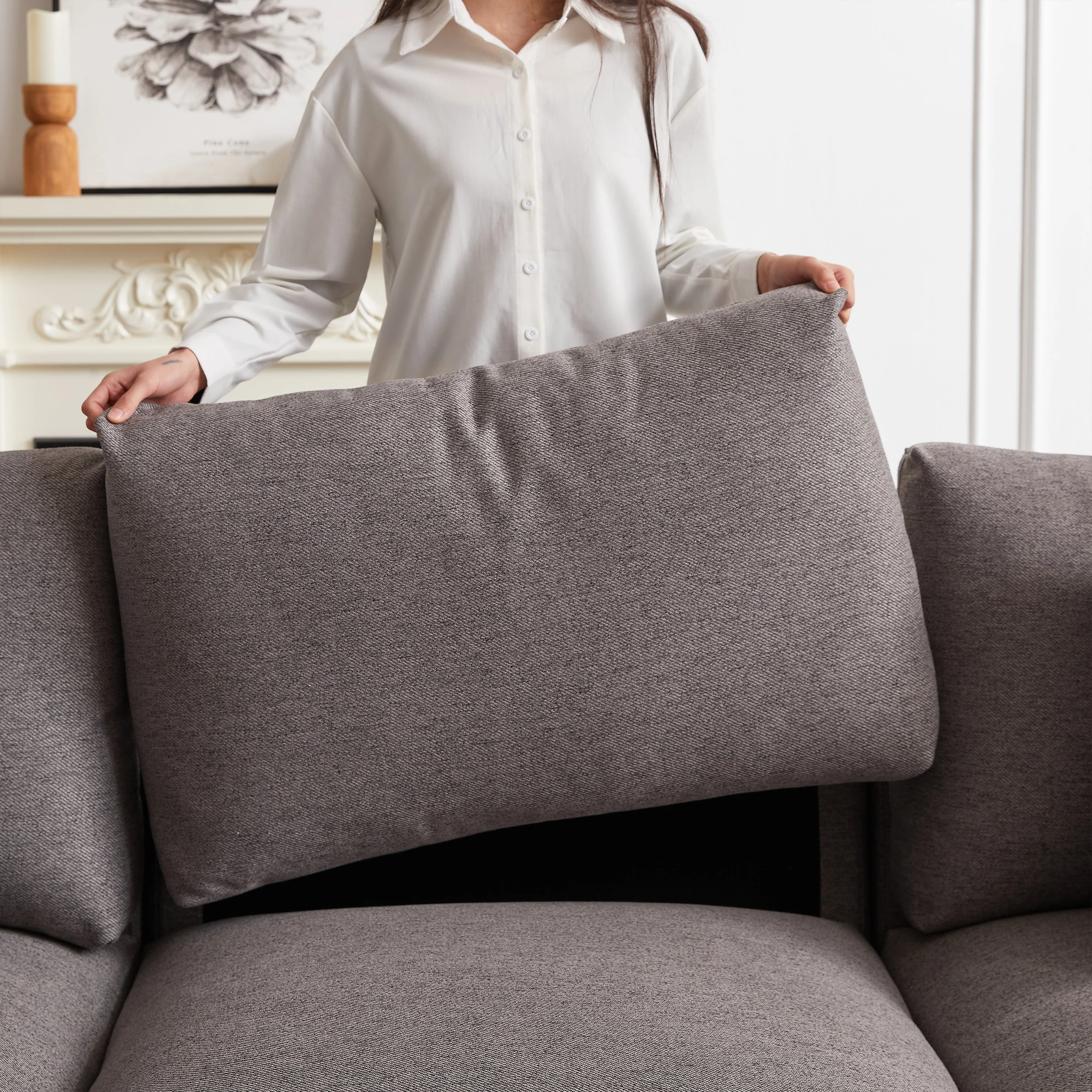 102.2 Inch Combination Modular Sofa with Ottoman Grey - Image 11