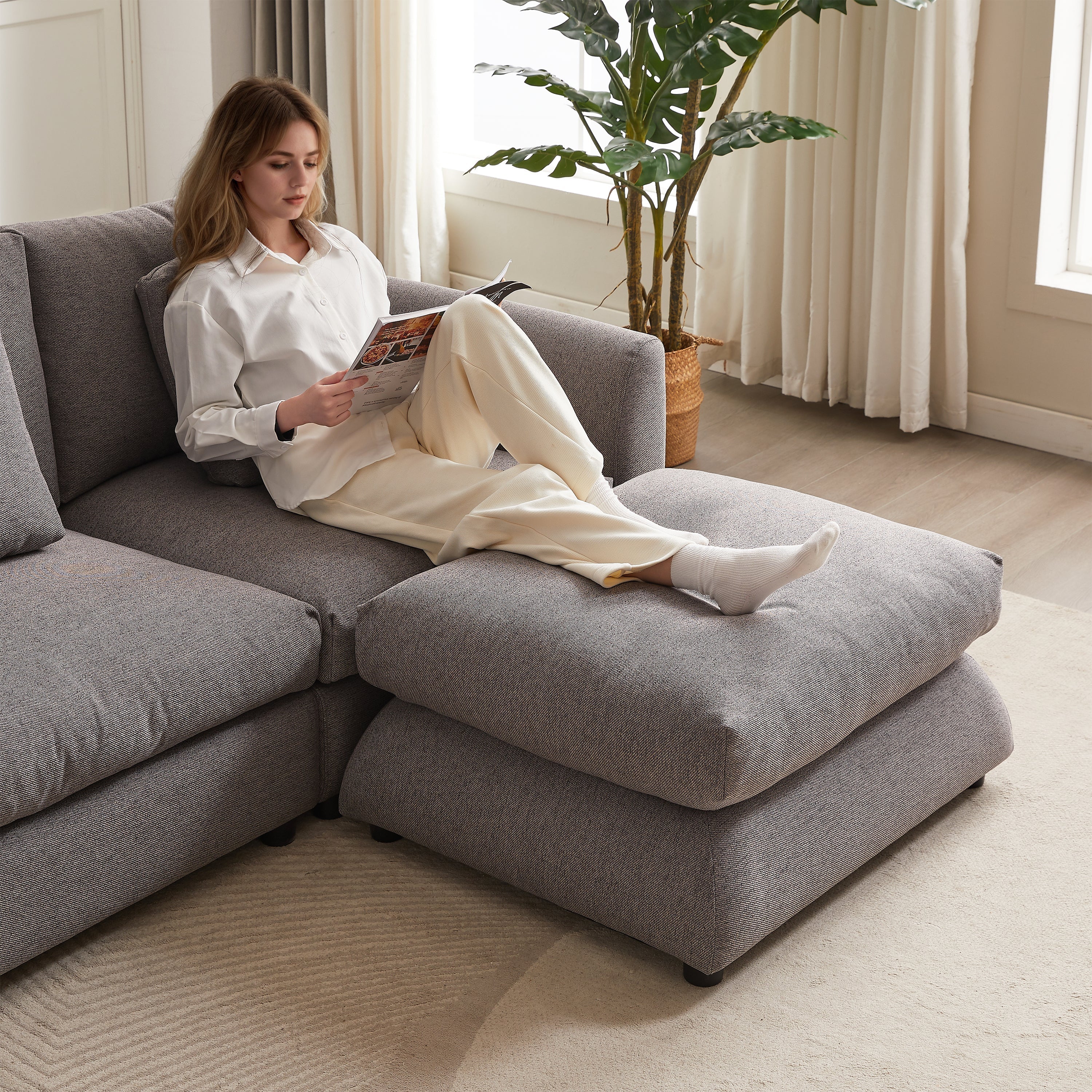 102.2 Inch Combination Modular Sofa with Ottoman Grey - Image 12