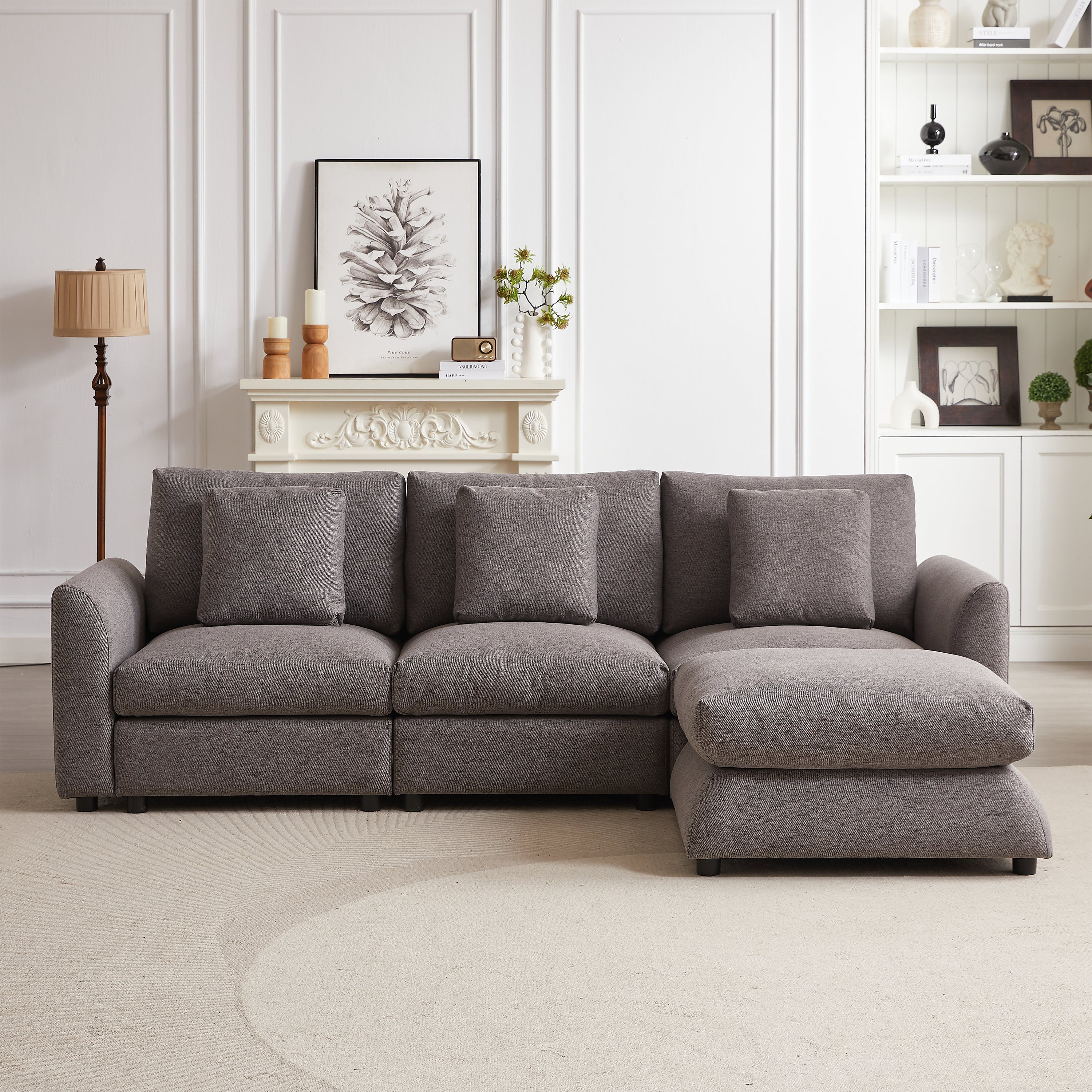 102.2 Inch Combination Modular Sofa with Ottoman Grey - Image 2