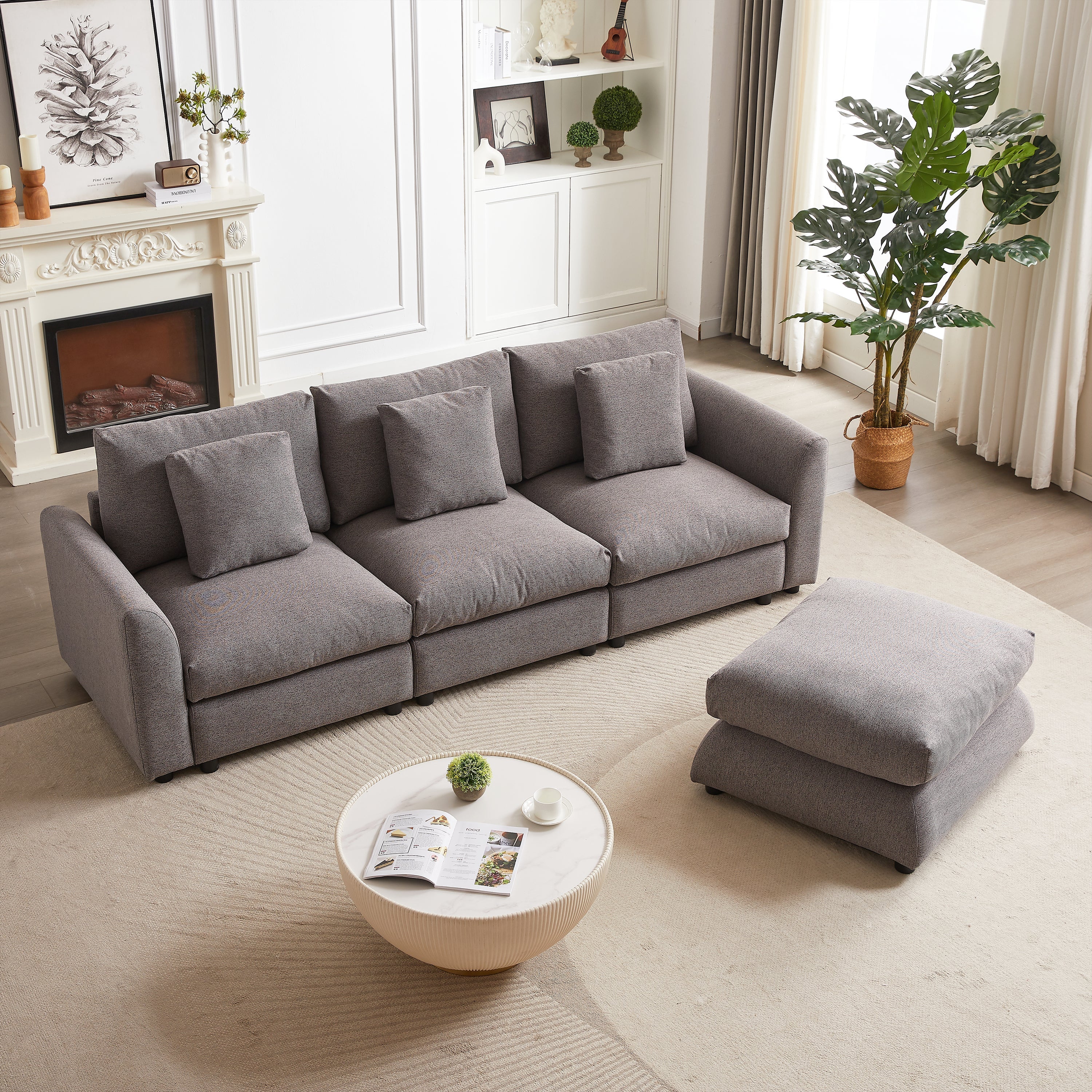 102.2 Inch Combination Modular Sofa with Ottoman Grey - Image 4