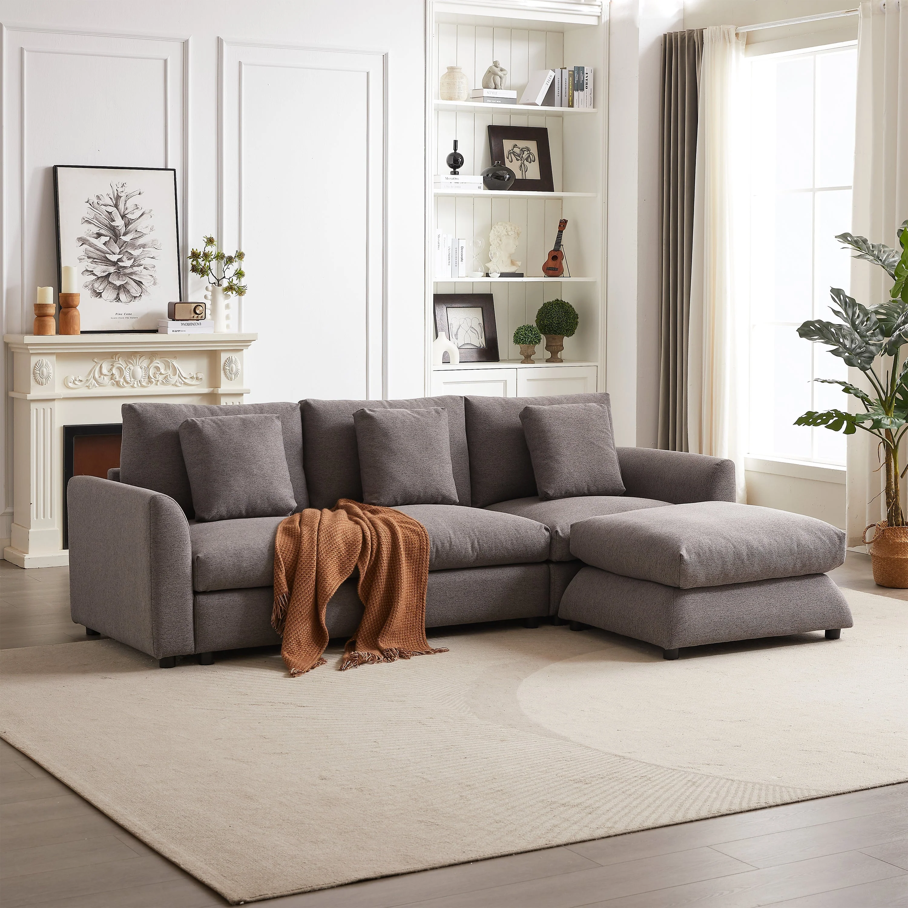102.2 Inch Combination Modular Sofa with Ottoman Grey - Image 5