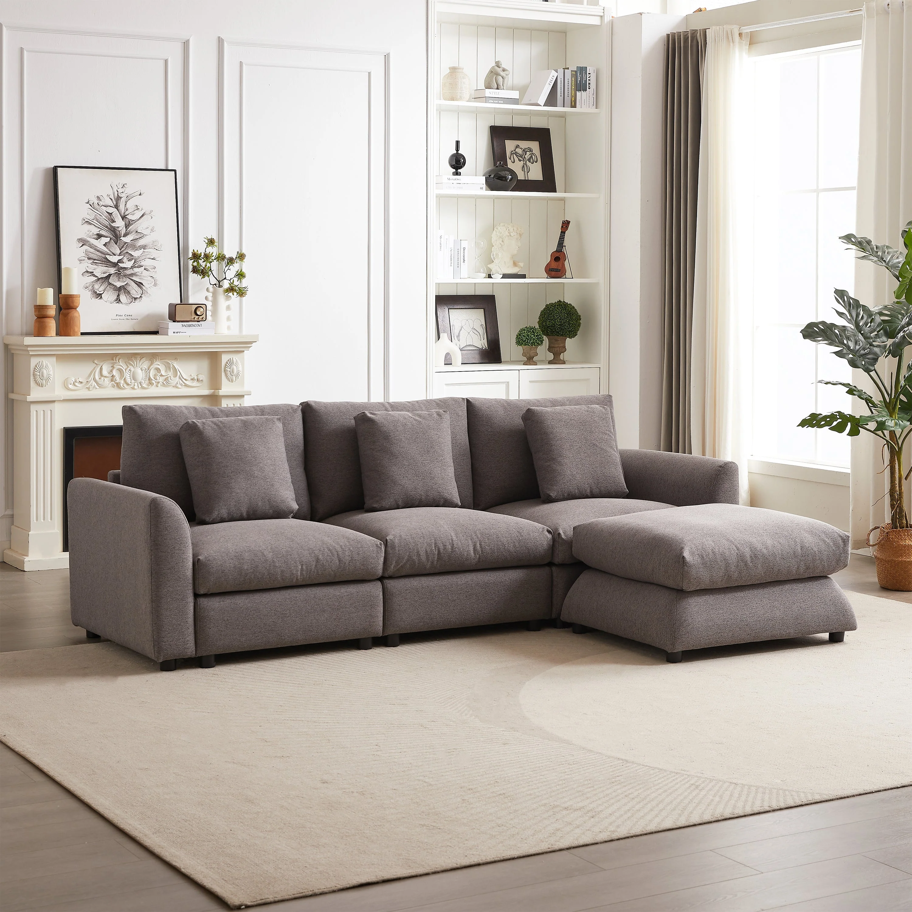102.2 Inch Combination Modular Sofa with Ottoman Grey - Image 6