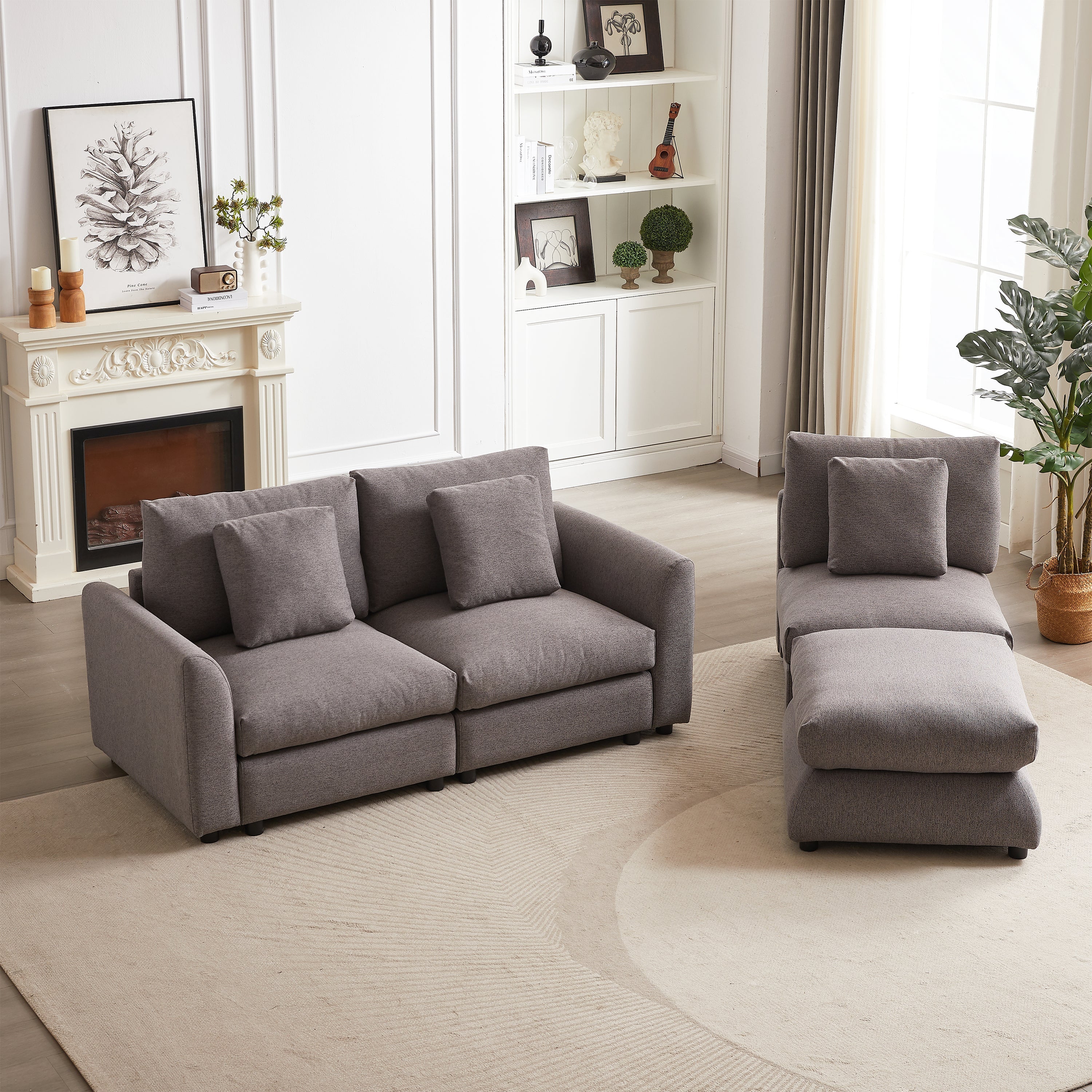 102.2 Inch Combination Modular Sofa with Ottoman Grey - Image 7