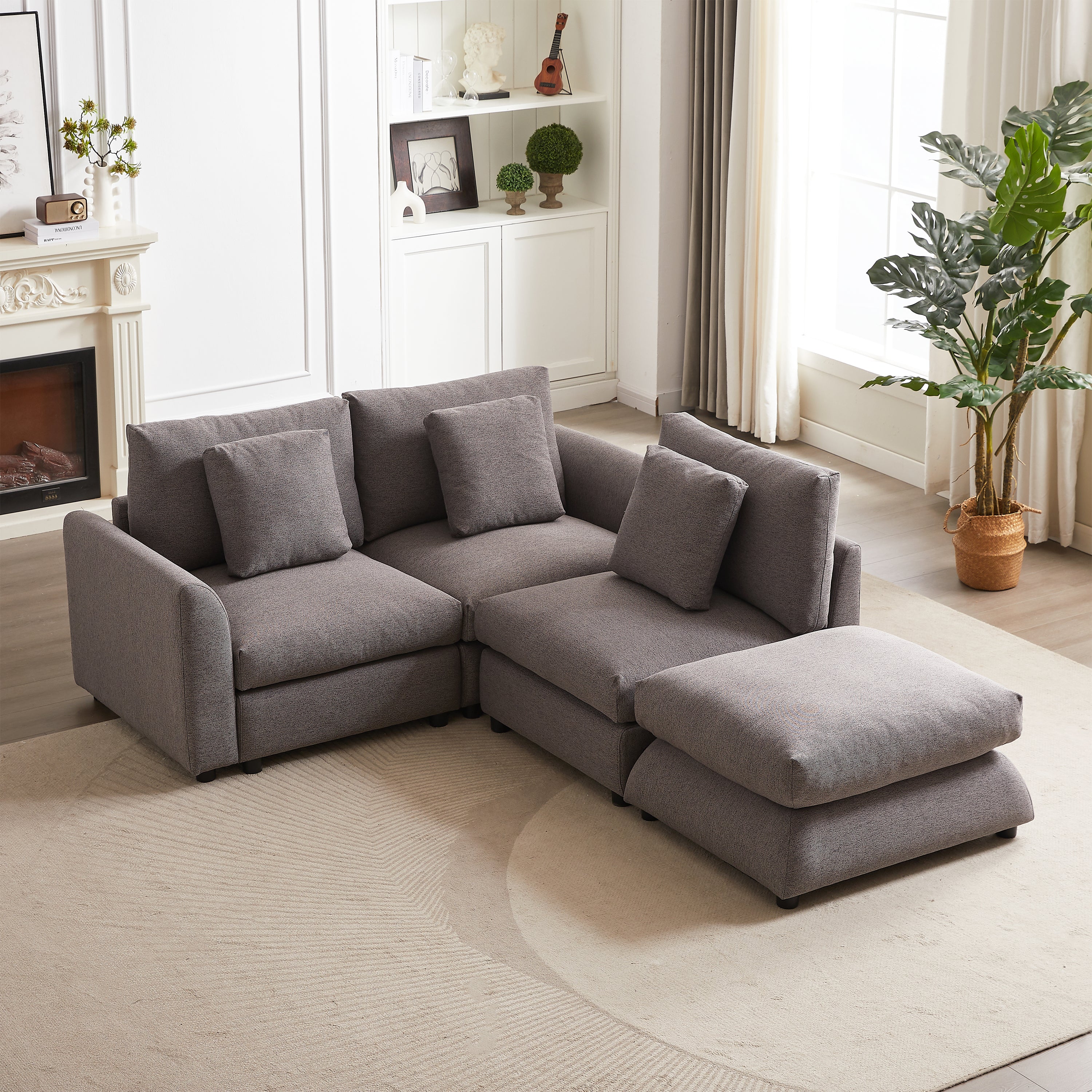 102.2 Inch Combination Modular Sofa with Ottoman Grey - Image 9