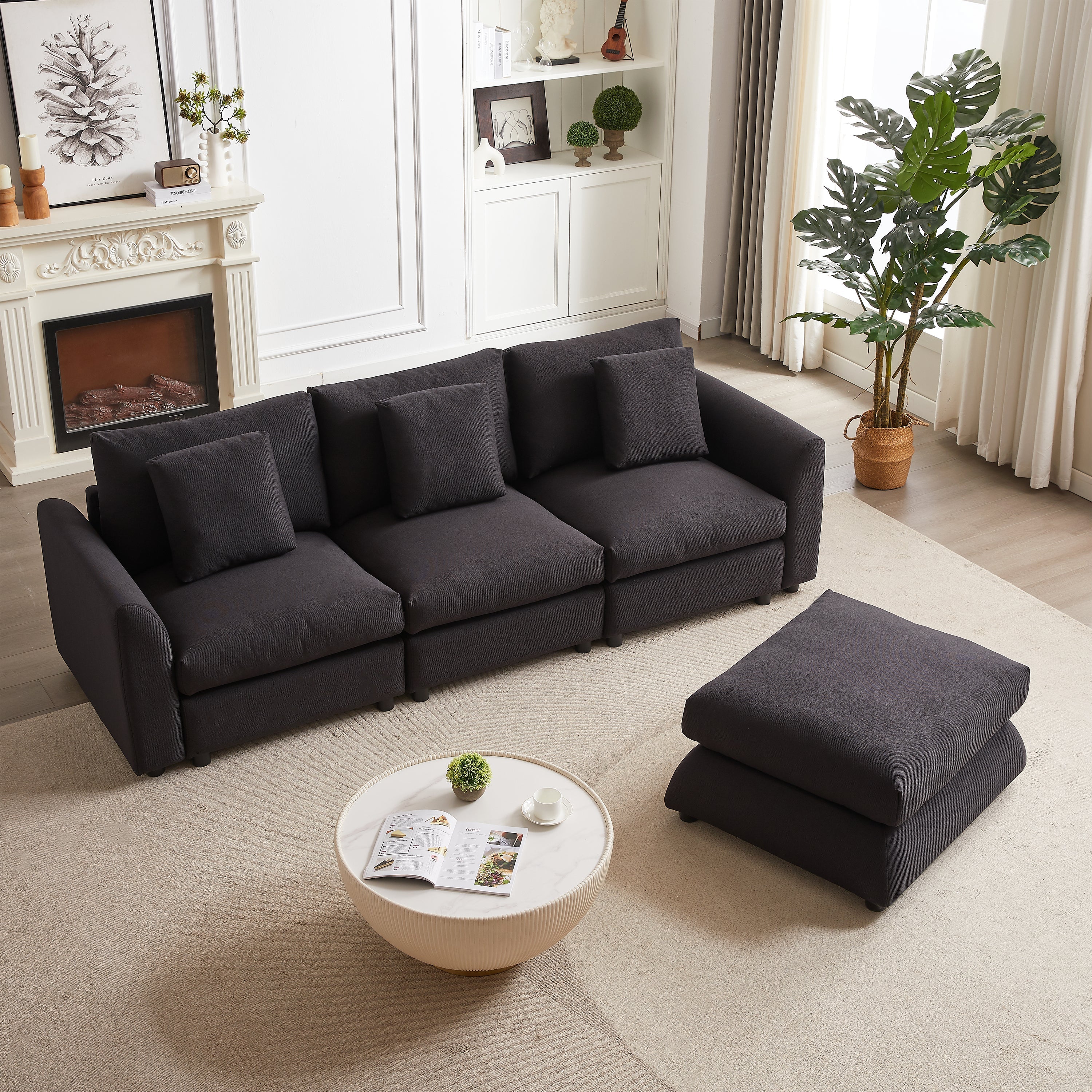102.2 Inch Combination Sofa Modular Sofa with Ottoman Black - Image 3