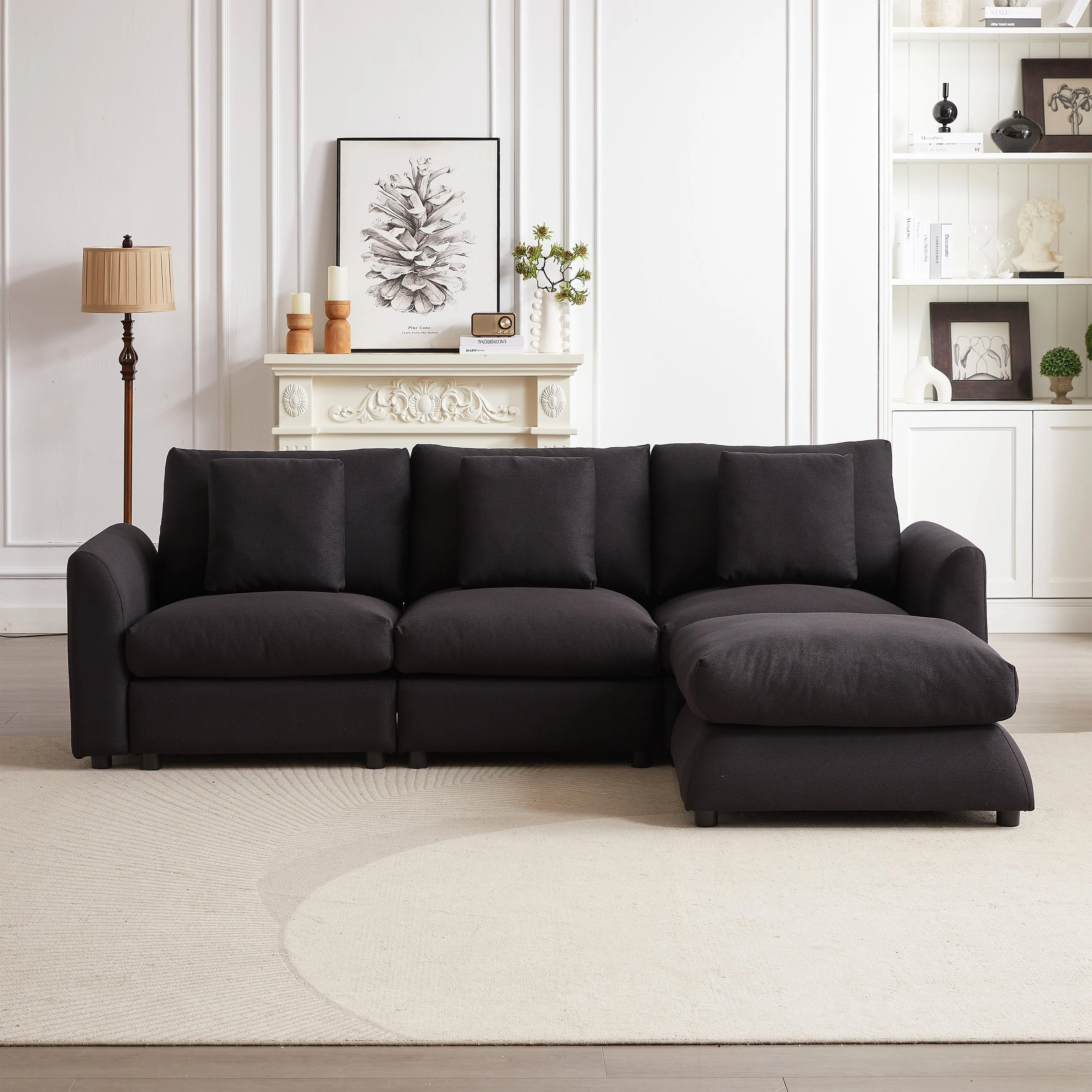 102.2 Inch Combination Sofa Modular Sofa with Ottoman Black - Image 4