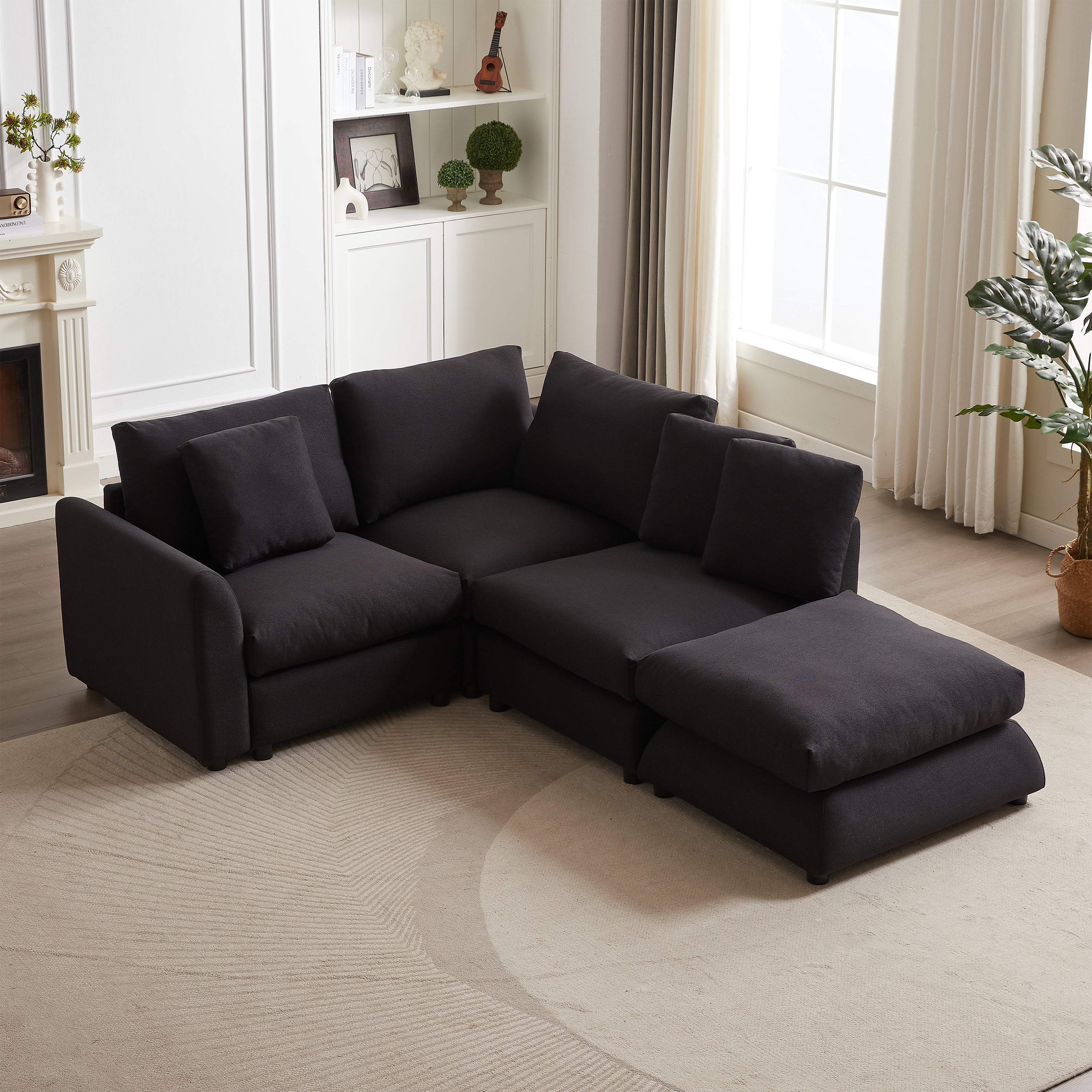 102.2 Inch Combination Sofa Modular Sofa with Ottoman Black - Image 6