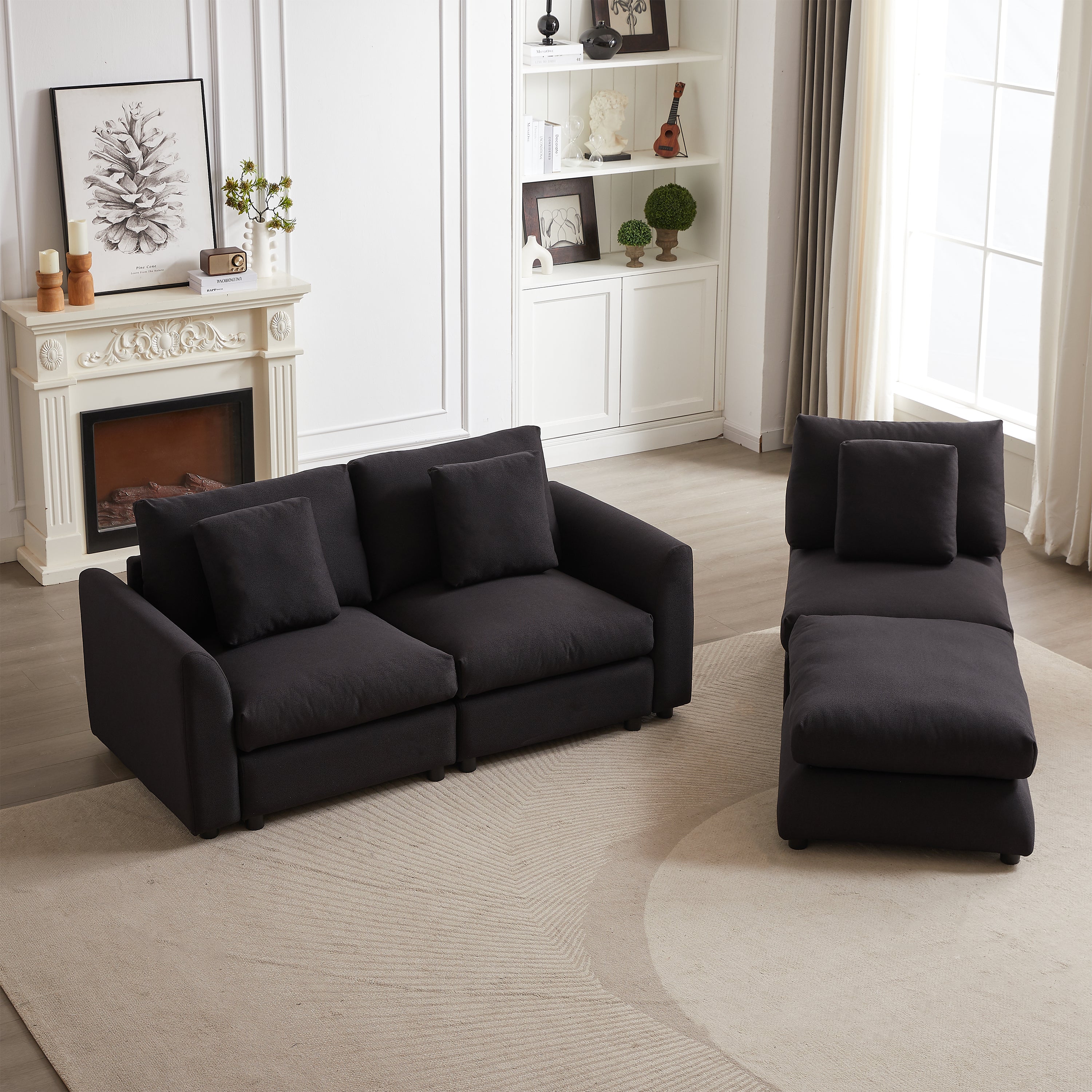 102.2 Inch Combination Sofa Modular Sofa with Ottoman Black - Image 7