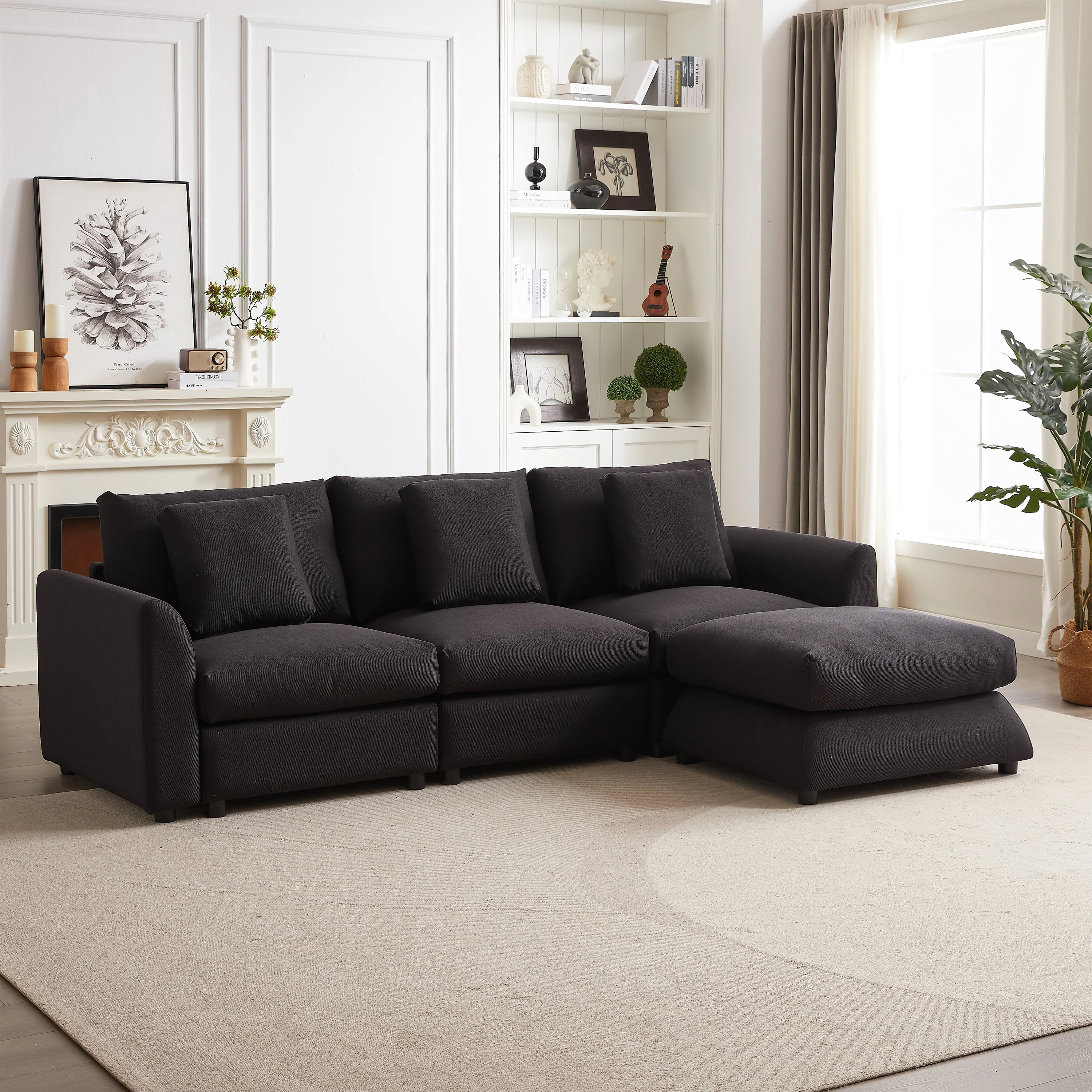 102.2 Inch Combination Sofa Modular Sofa with Ottoman Black - Image 8