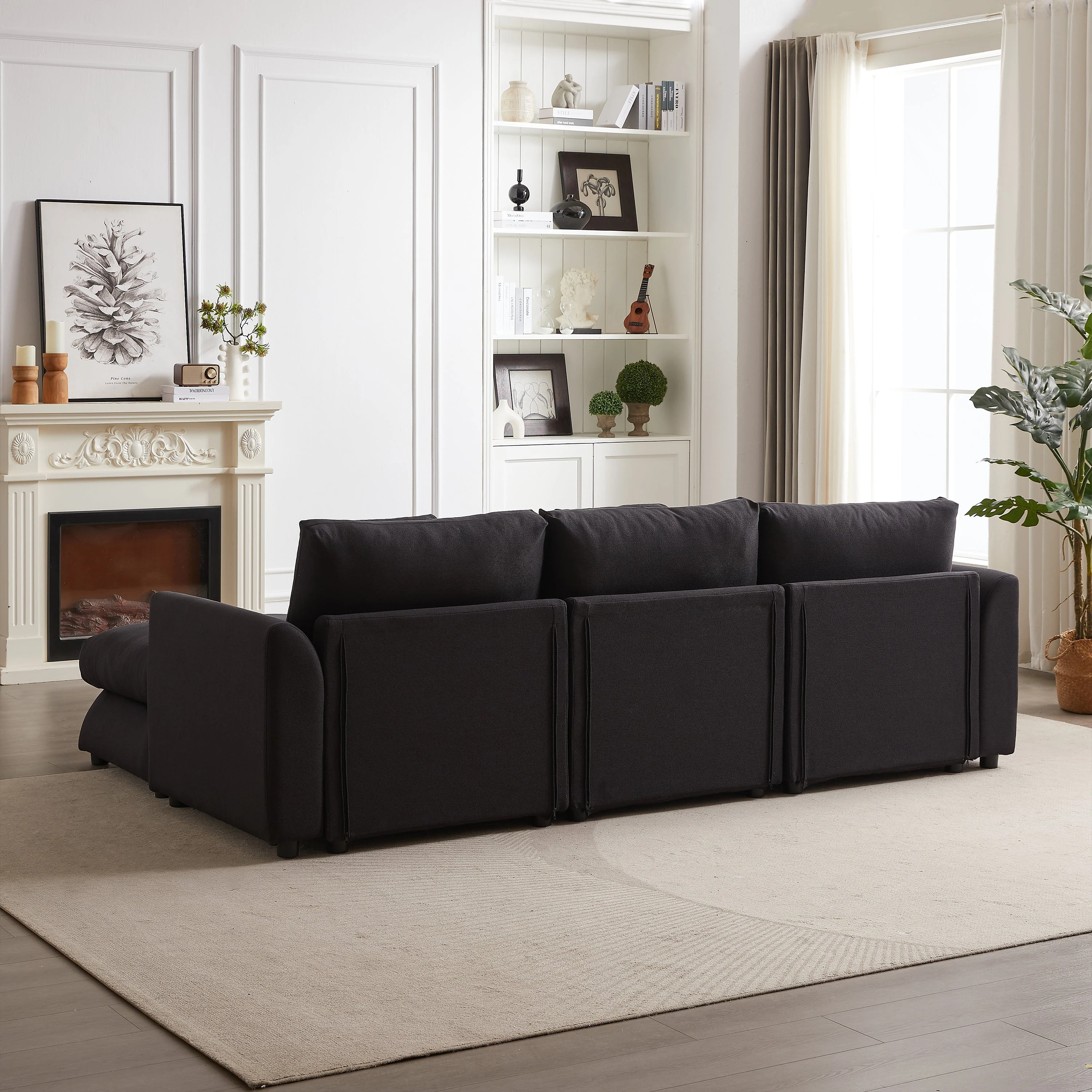 102.2 Inch Combination Sofa Modular Sofa with Ottoman Black - Image 9