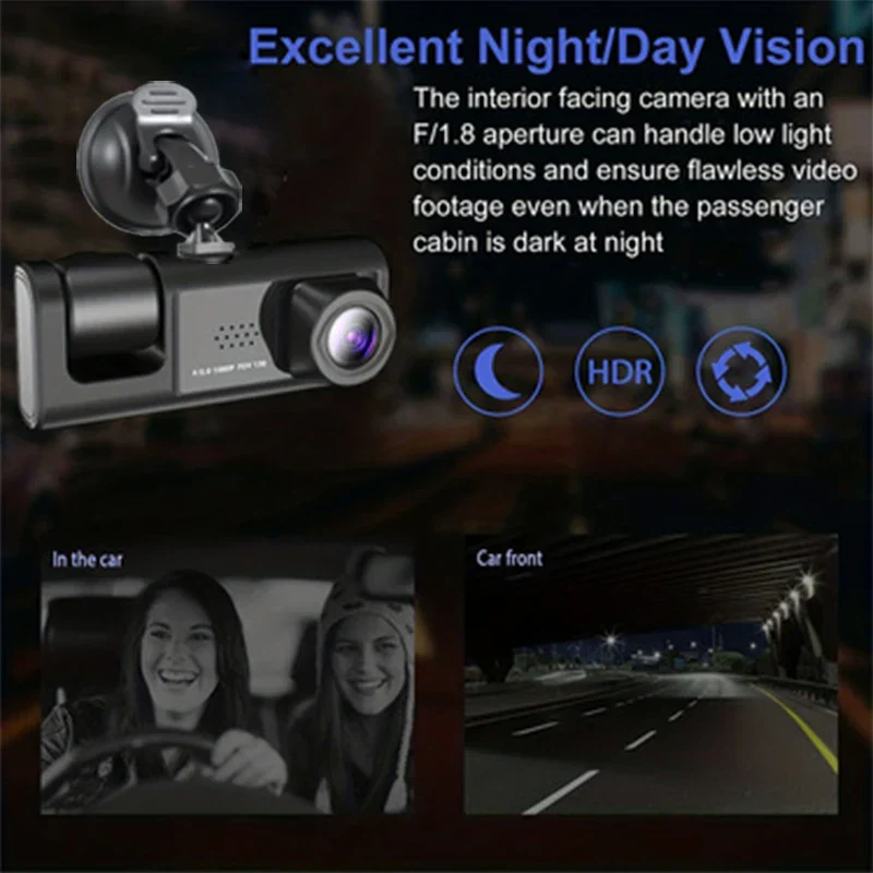1080P Dash Cam with IR Night Vision and 3-Channel Recording - Image 3
