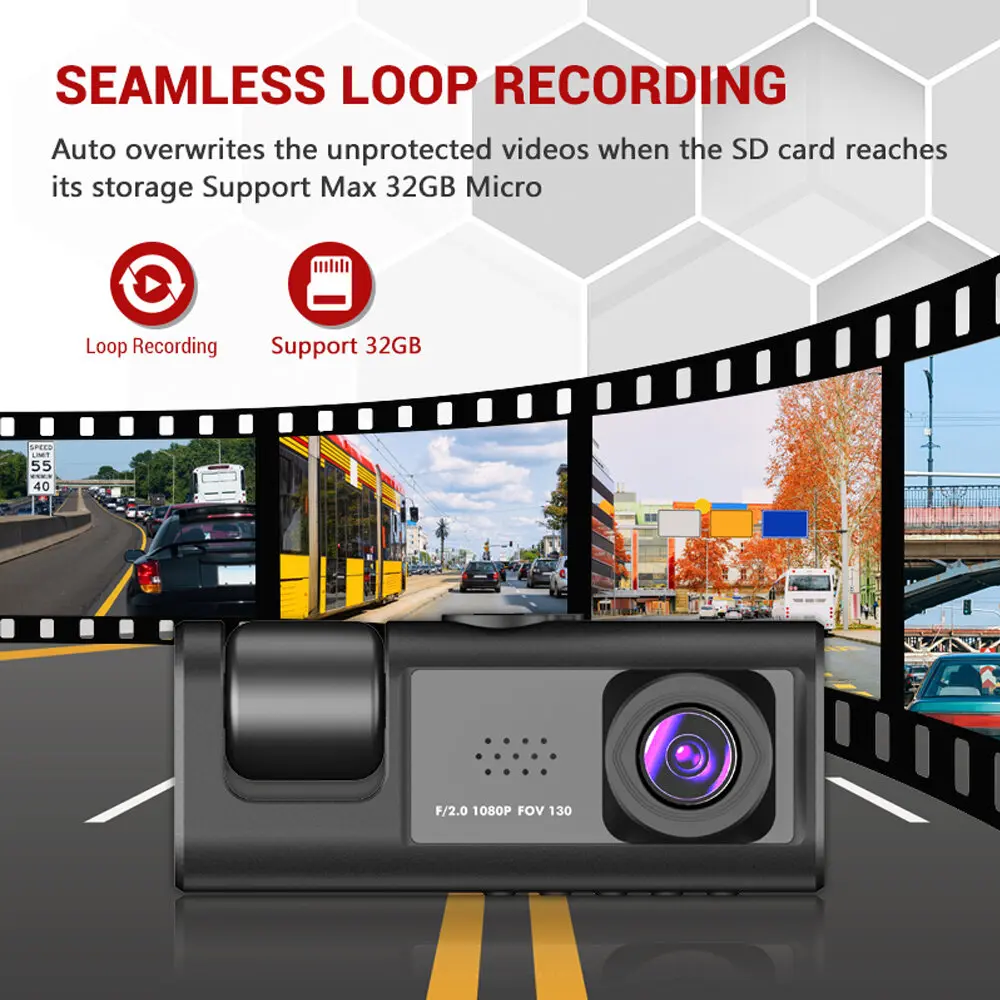 1080P Dash Cam with IR Night Vision and 3-Channel Recording - Image 4