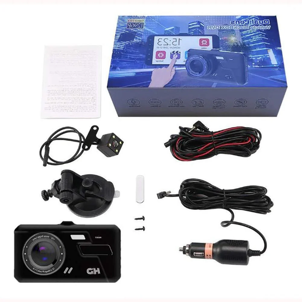 1080P Dual Dash Cam Front & Rear Camera 4" LCD Wide Angle Car DVR - Image 2