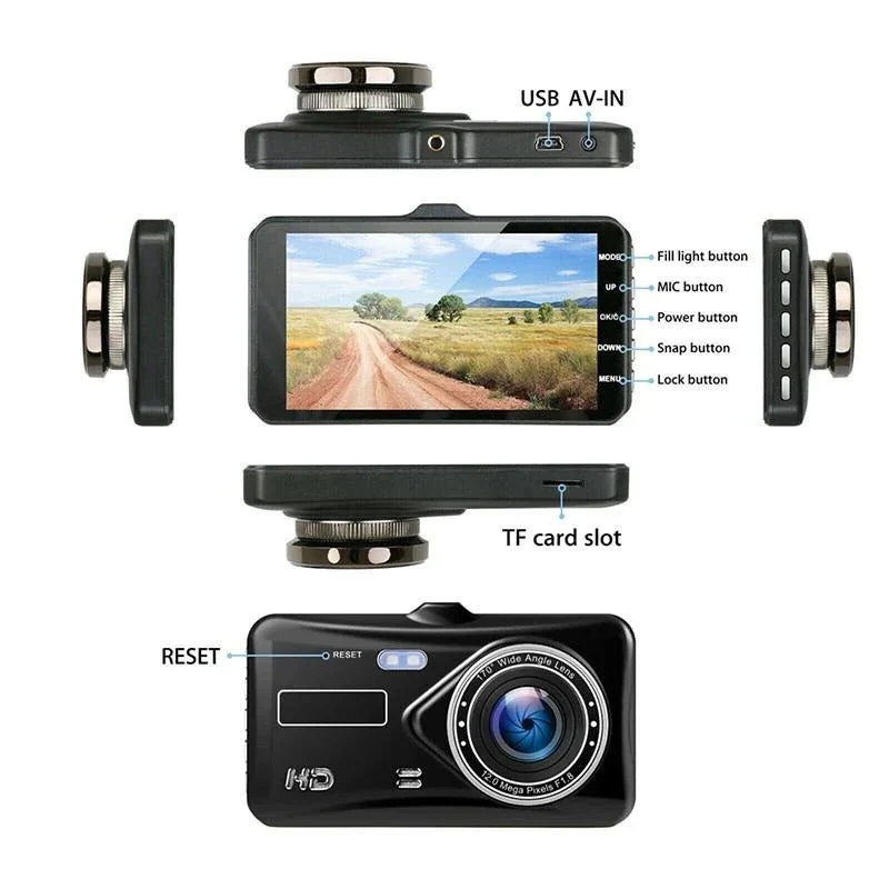 1080P Dual Dash Cam Front & Rear Camera 4" LCD Wide Angle Car DVR - Image 3