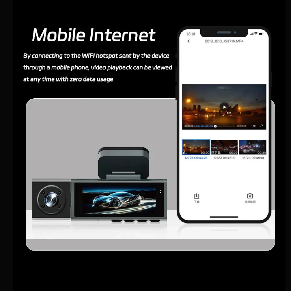 1080P WiFi Dash Cam 3-Way Front Inside Rear Car DVR Night Vision G-Sensor Loop - Image 6