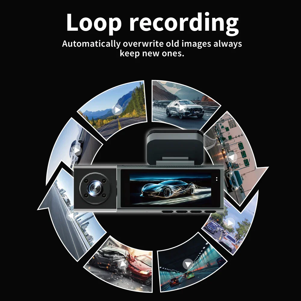 1080P WiFi Dash Cam 3-Way Front Inside Rear Car DVR Night Vision G-Sensor Loop - Image 7