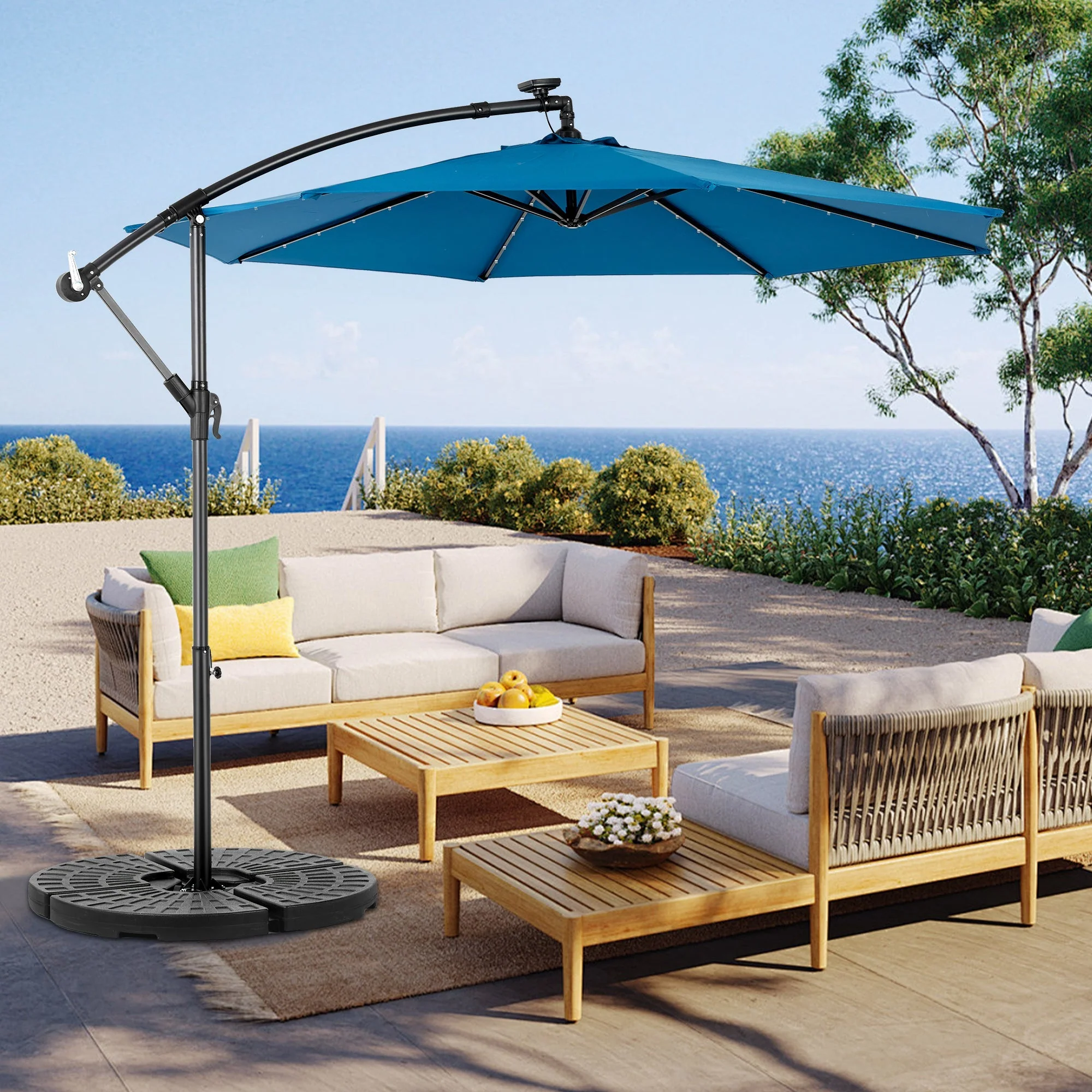 10ft Solar LED Offset Hanging Market Patio Umbrella (Dark Blue) - Image 2