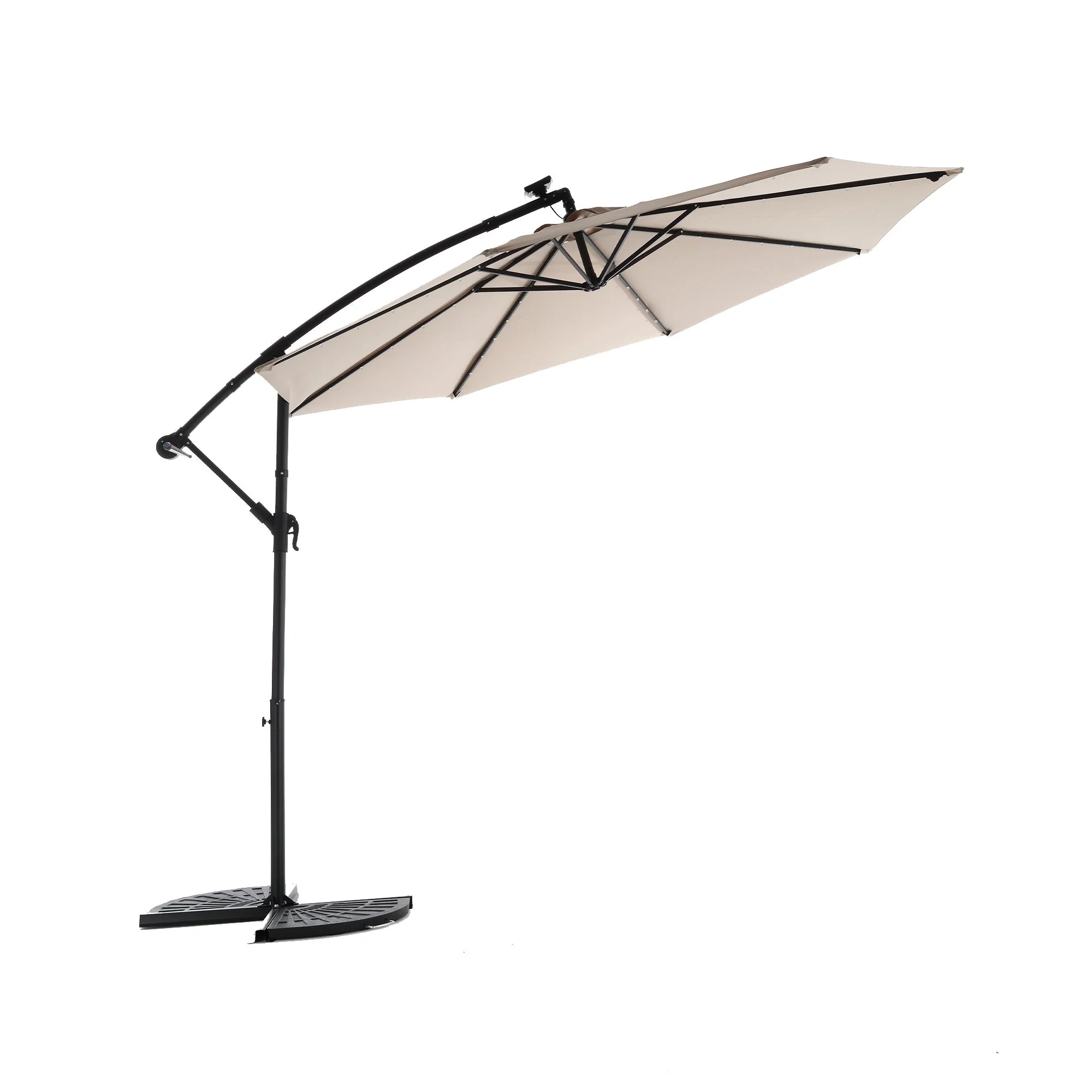 10ft Solar LED Offset Hanging Market Patio Umbrella (Khaki) - Image 3