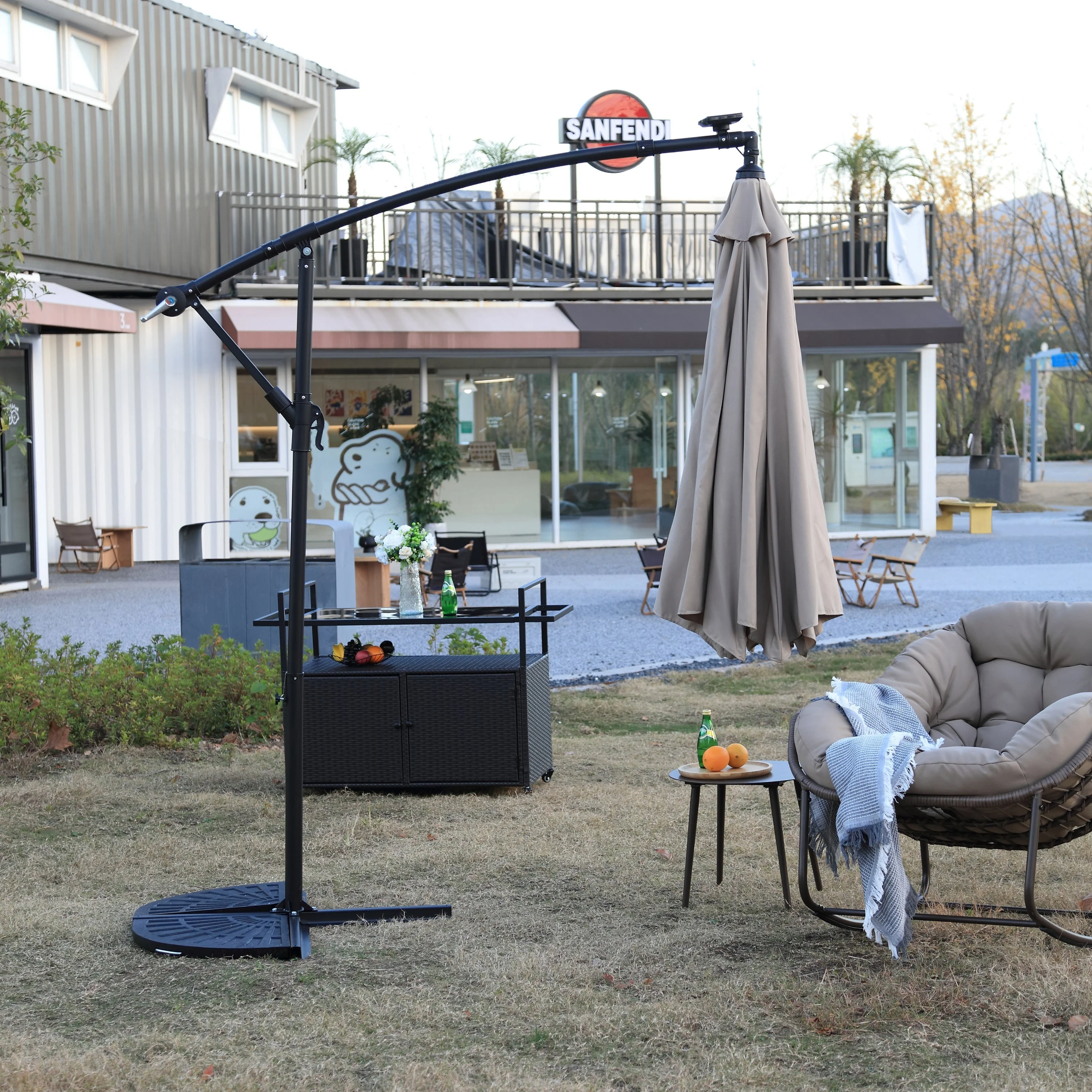 10ft Solar LED Offset Hanging Market Patio Umbrella (Khaki) - Image 6