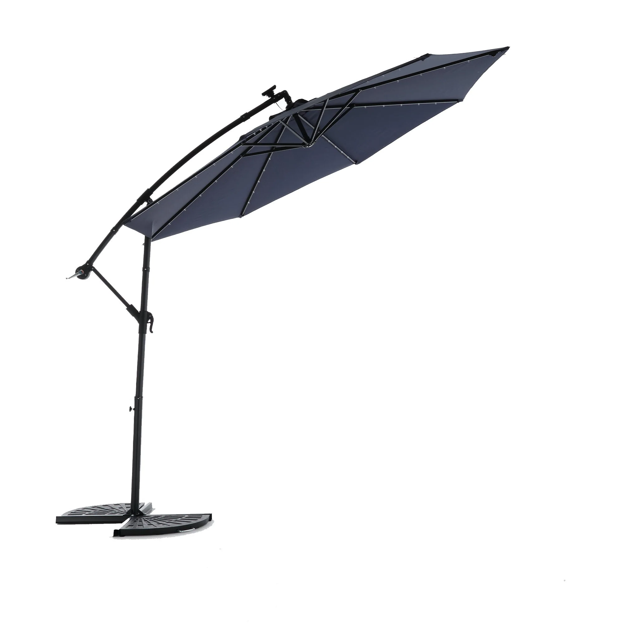 10ft Solar LED Offset Hanging Market Patio Umbrella - Navy Blue - Image 13