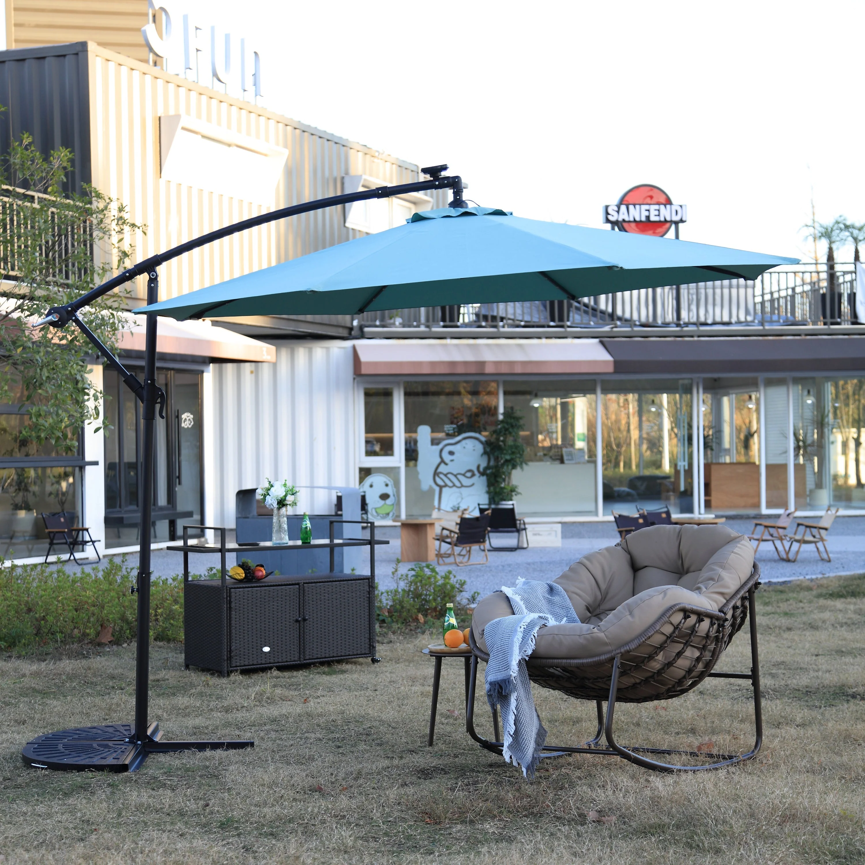 10ft Solar LED Offset Hanging Patio Umbrella (Light Green) - Image 5