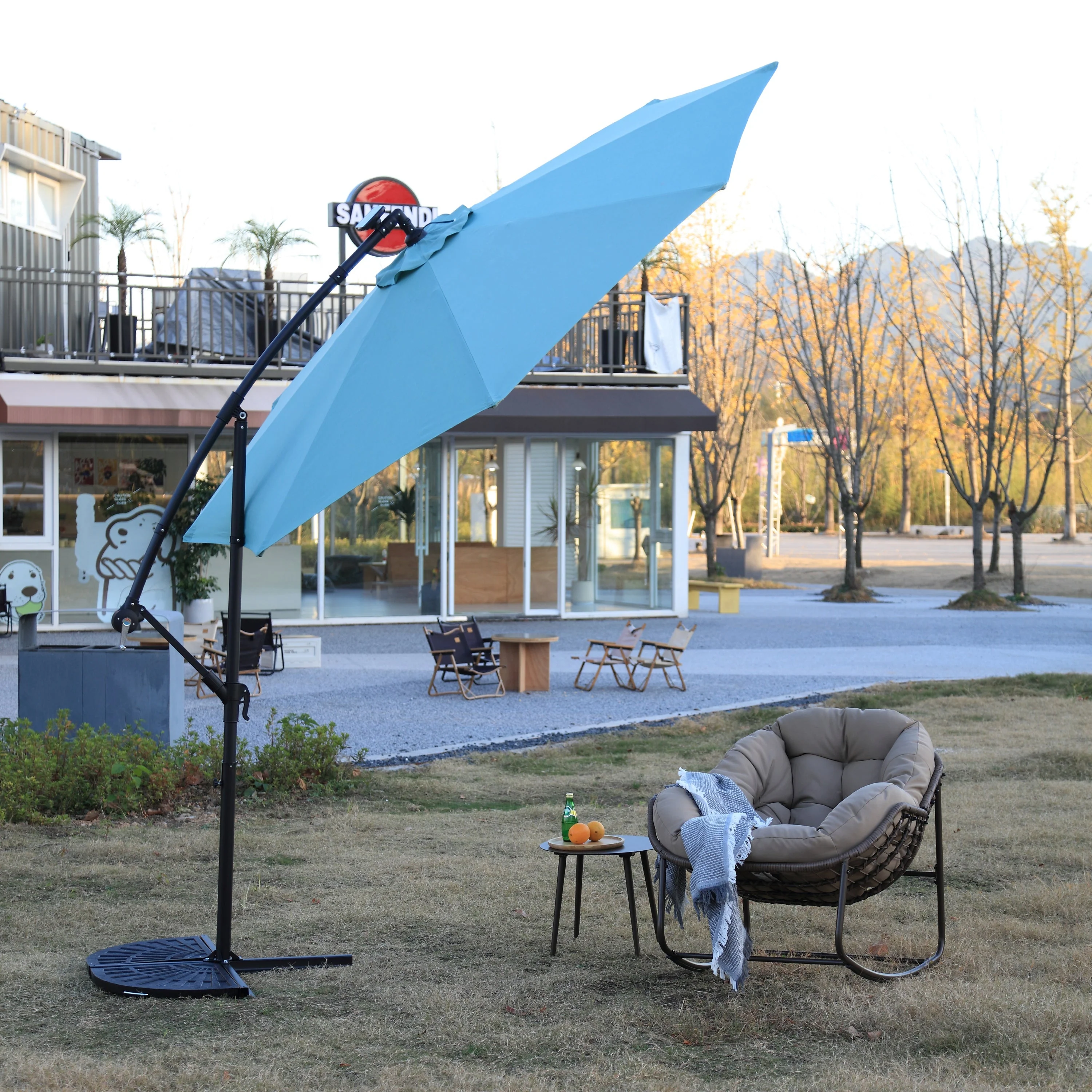 10ft Solar LED Offset Hanging Patio Umbrella (Light Green) - Image 6