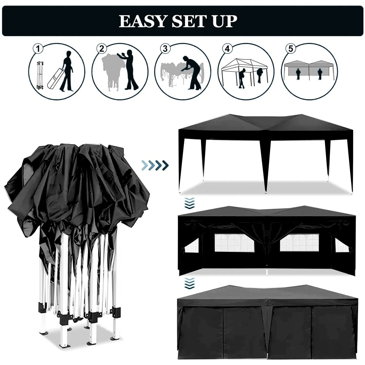 10'x20' Folding Canopy with 6 Removable Sidewalls Outdoor Shelter - Image 4
