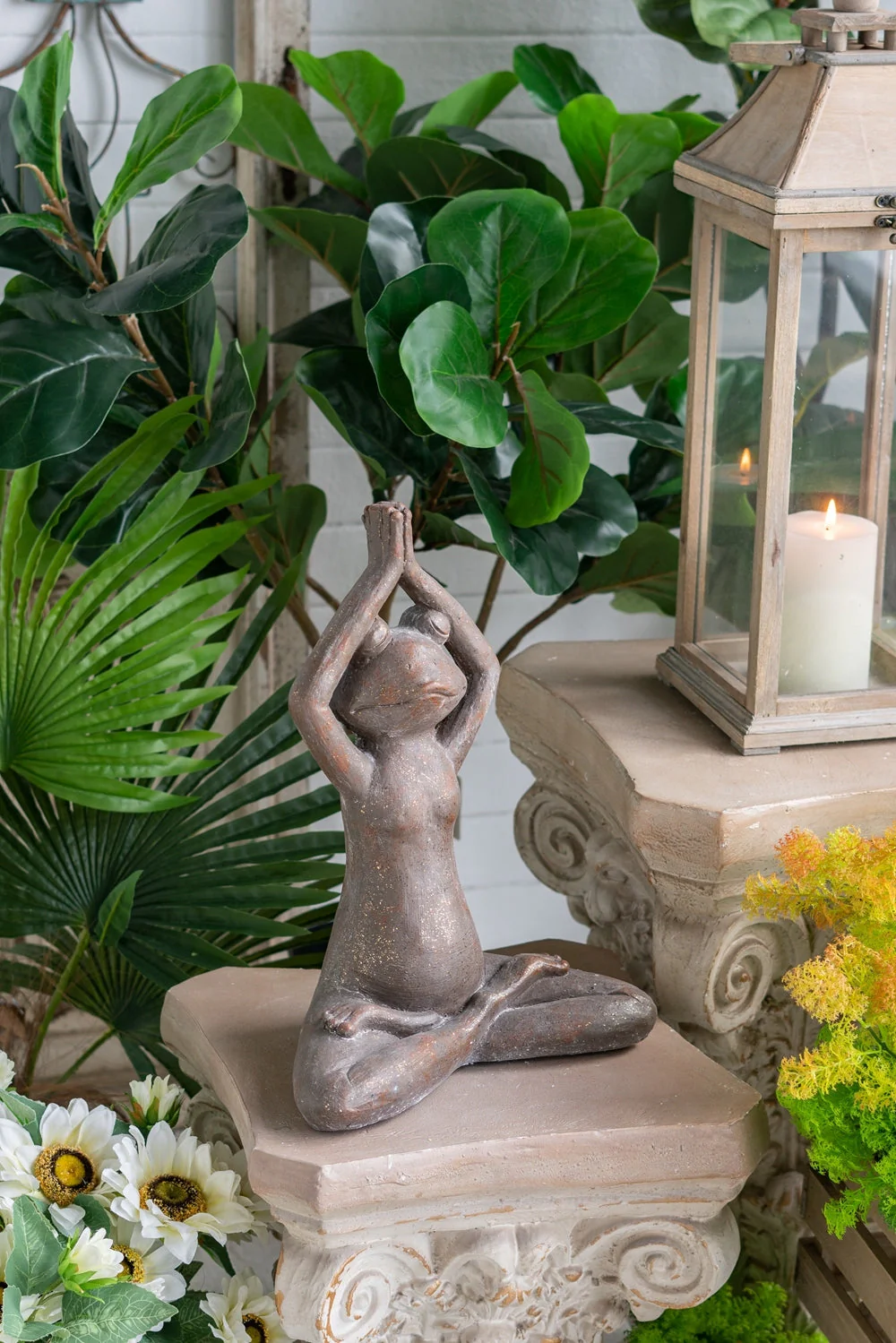 11.5x6.5x15 Brown Magnesium Yoga Frog Figurine in Namaste Pose with Gold Accents - Image 10